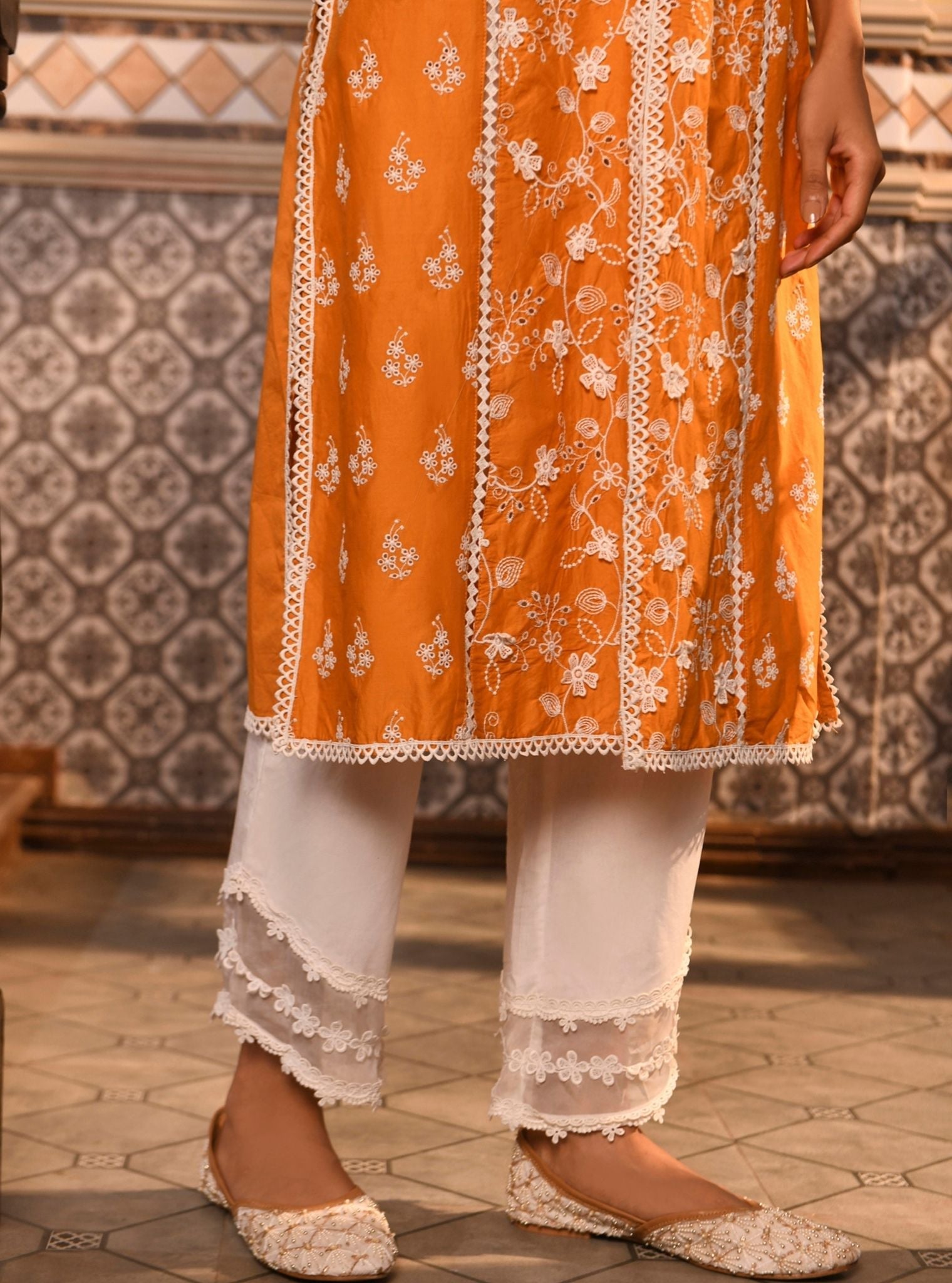 Ensi Supima Cotton Orange Kurta Set