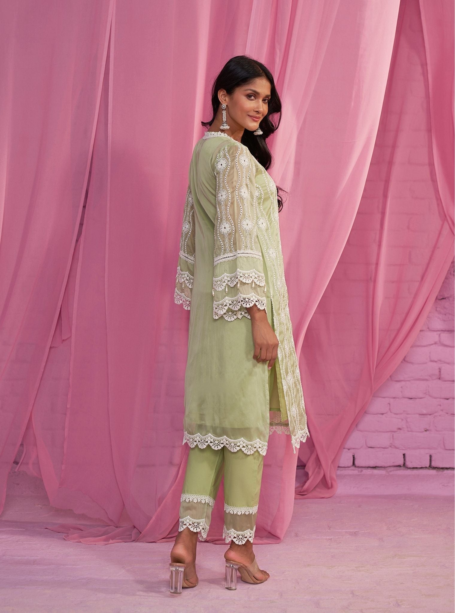 Izetta Organza Green Kurta Set