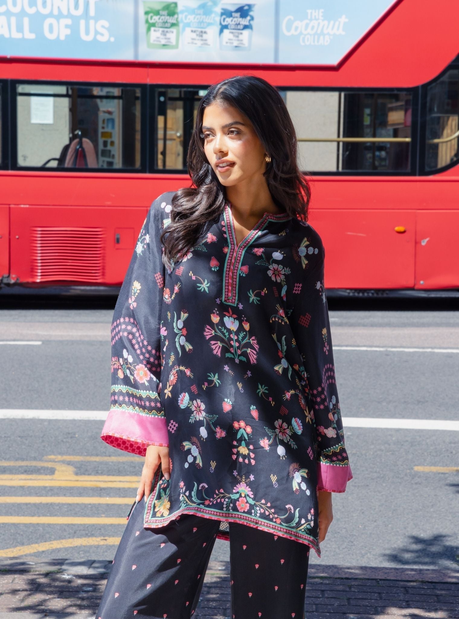 Evara Lawn Printed Black Top Set