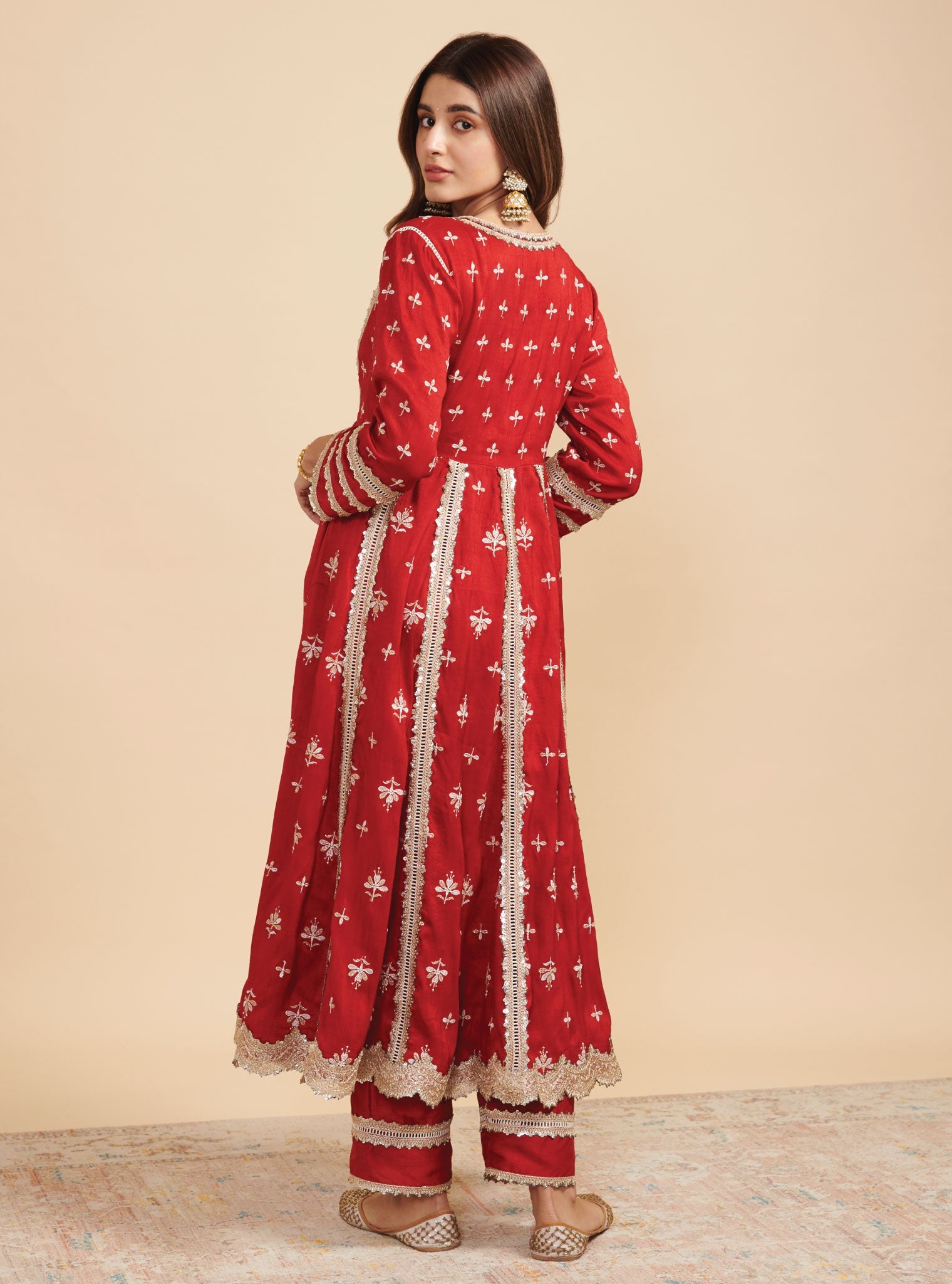 Khanak Silk Red Anarkali Kurta Set