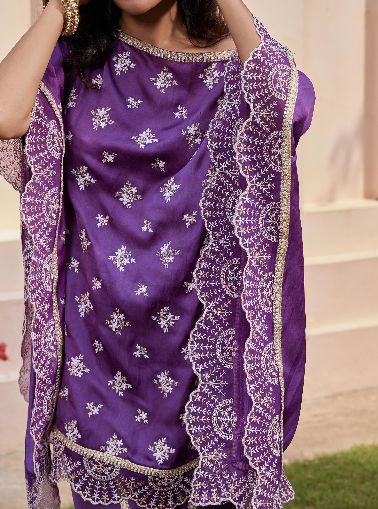 Kasuni Cupro Purple Kaftan with Dhoti Pant Set