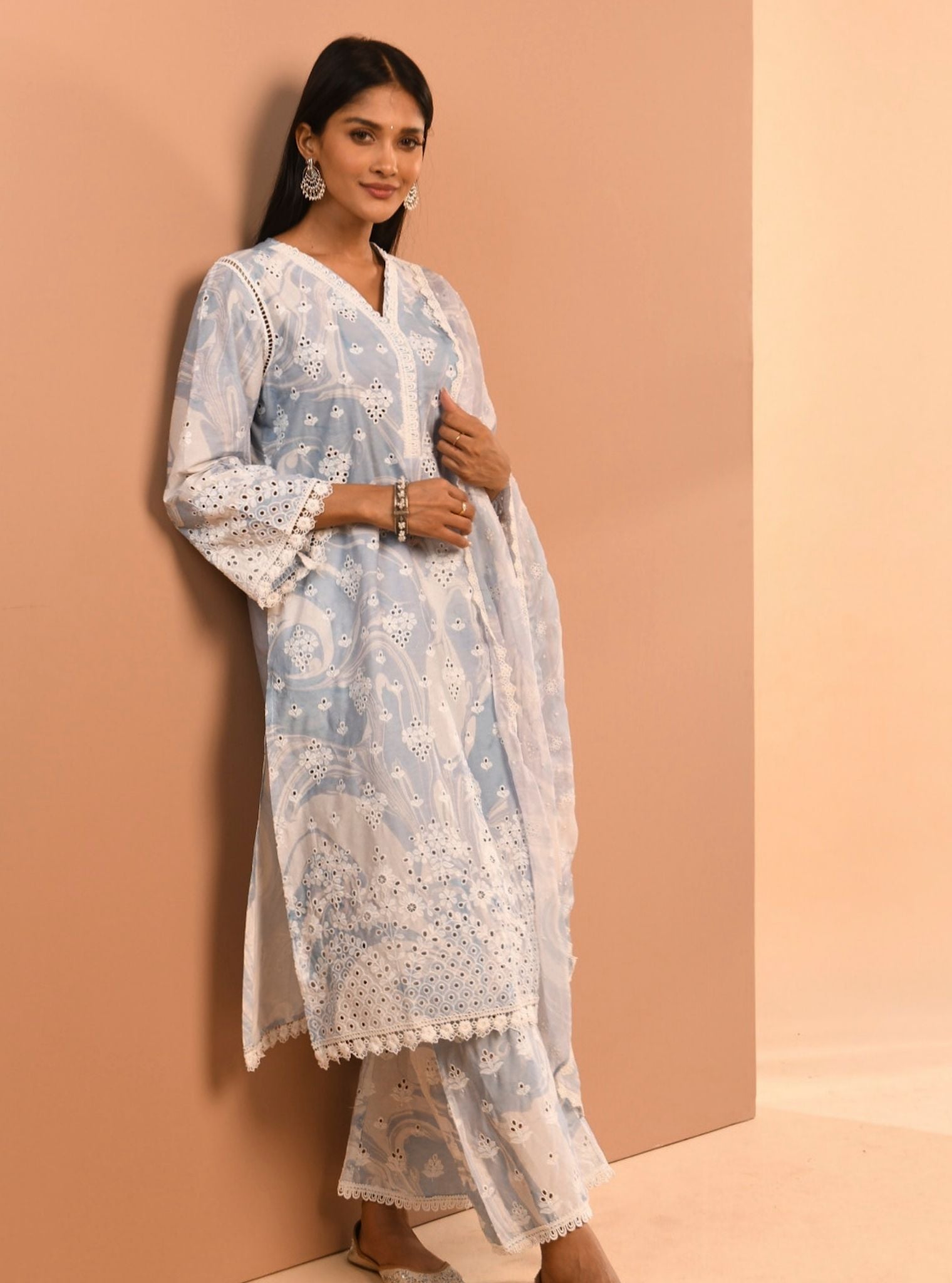 Opal Marble Supima Cotton Blue Kurta Set