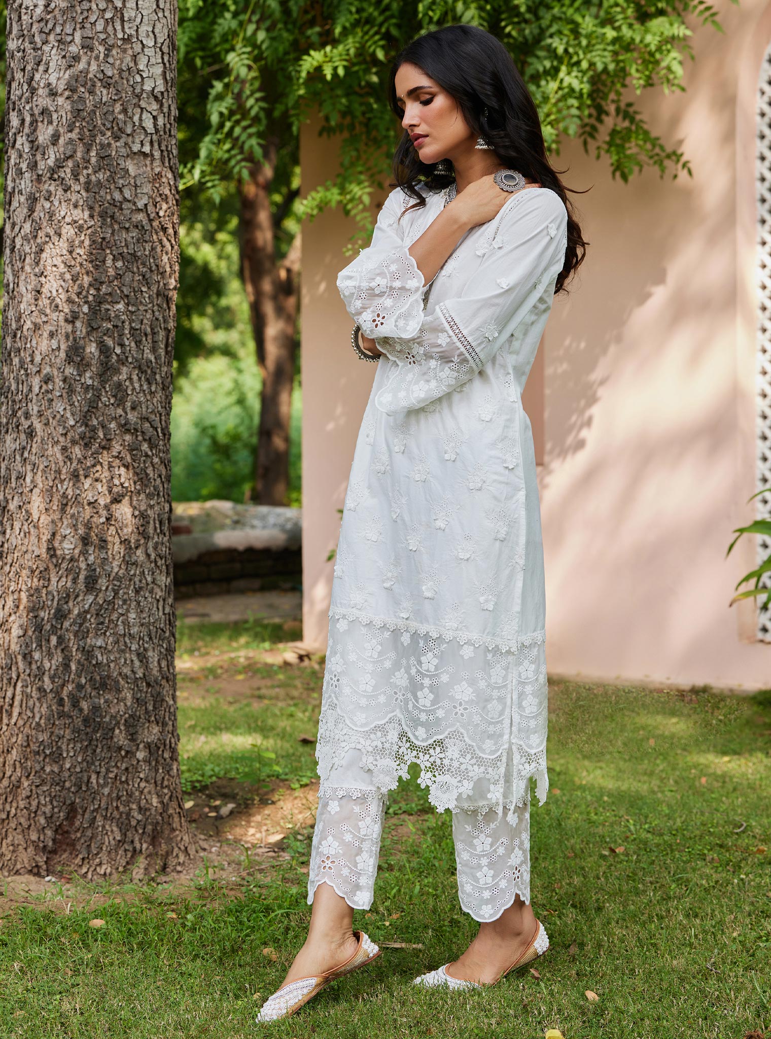 Mulmul Supima Cotton Reeva Off White Kurta