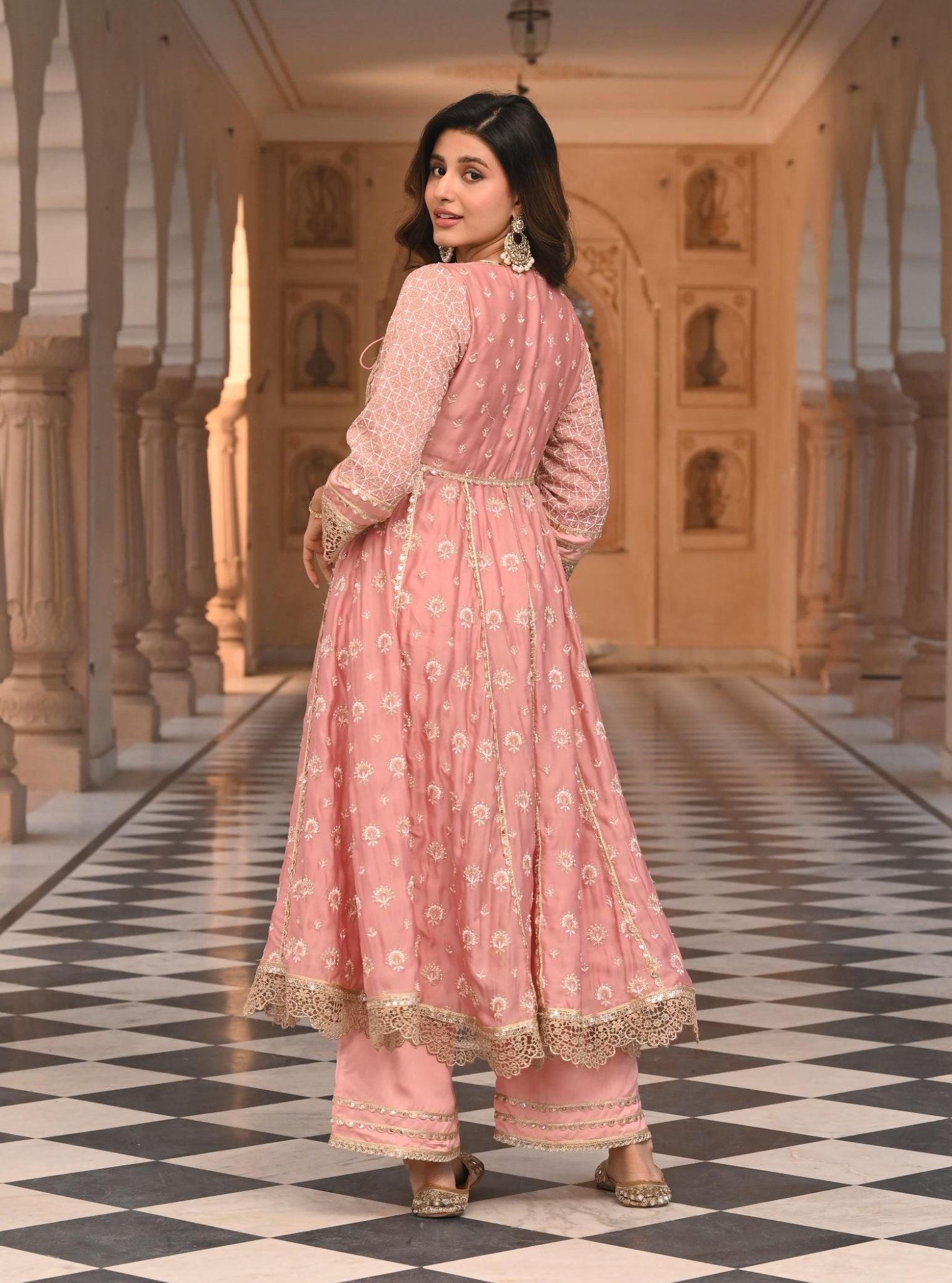 Navrai Organza Satin Light Pink Anarkali Kurta Set
