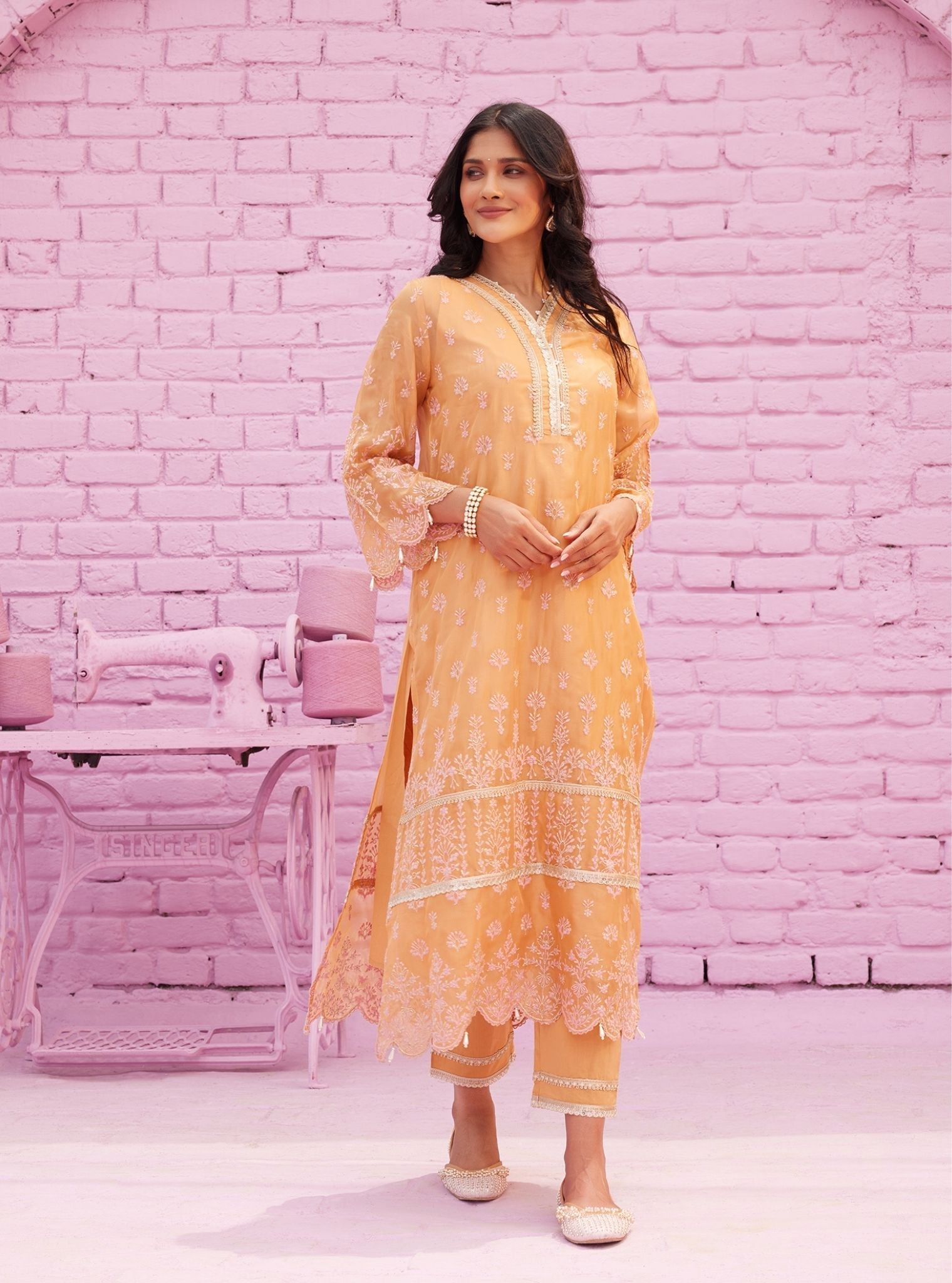 Aulia Organza Orange Kurta Set