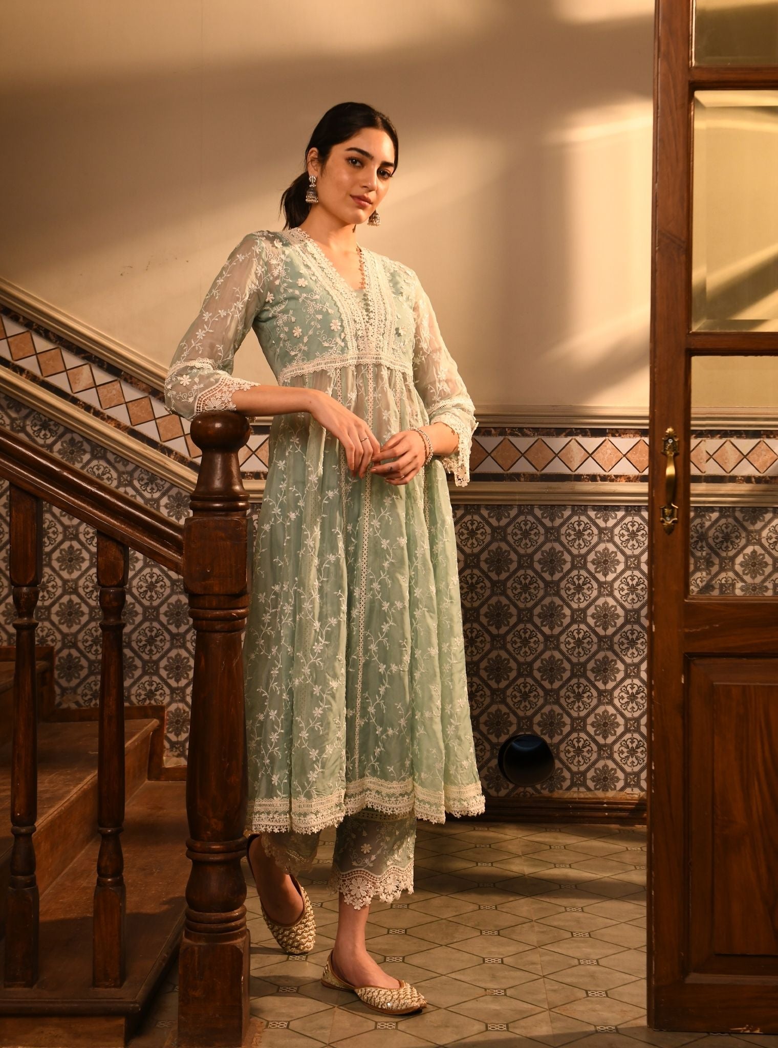 Capila Organza Teal Blue Anarkali Set