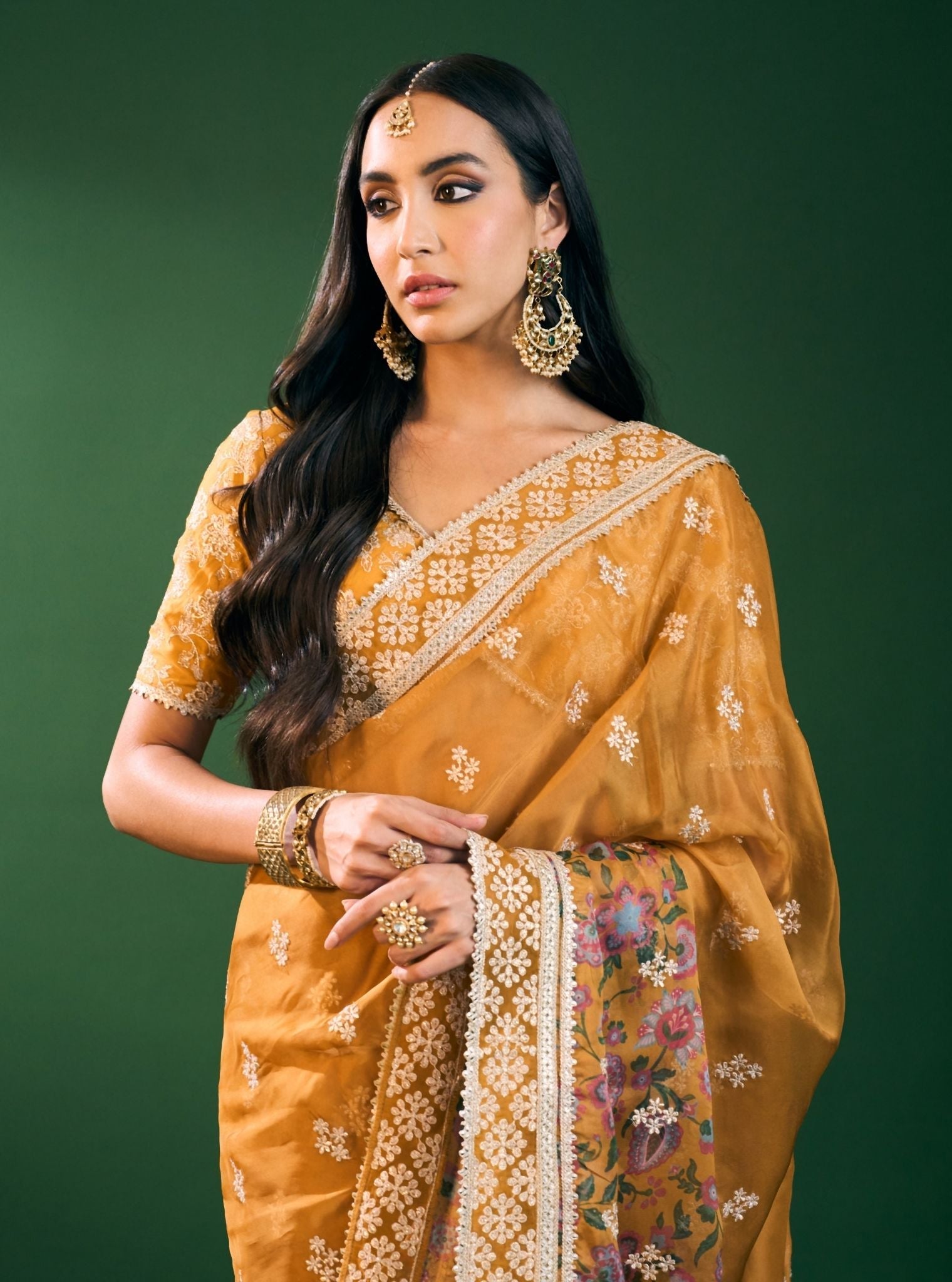 Leya Organza Printed Mustard Saree