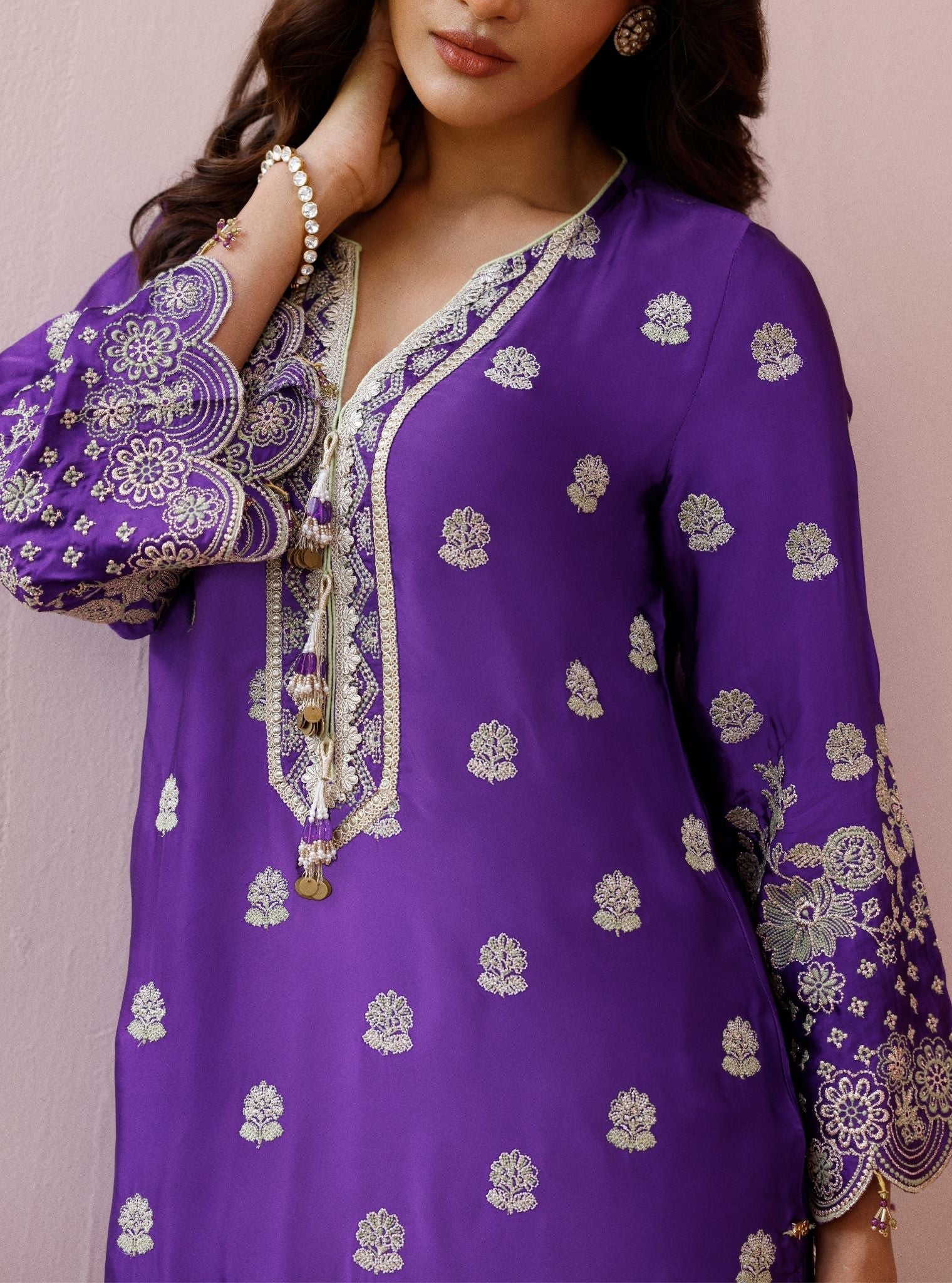 Laina Cupro Satin Purple Long Kurta Set