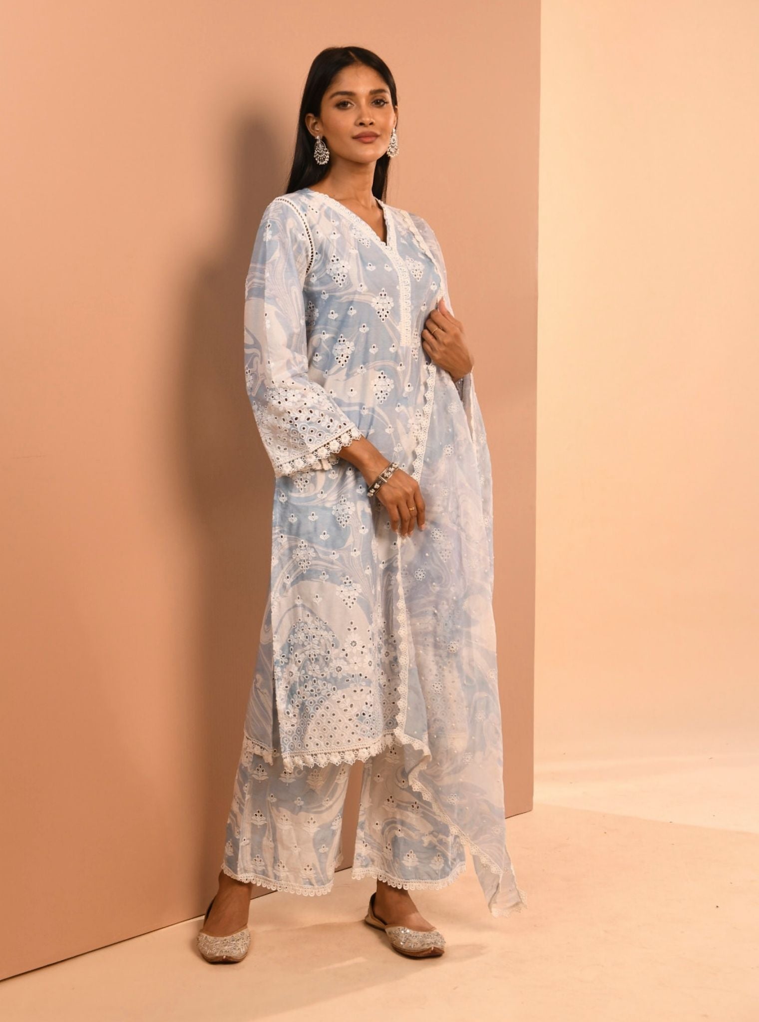 Opal Marble Supima Cotton Blue Kurta Set
