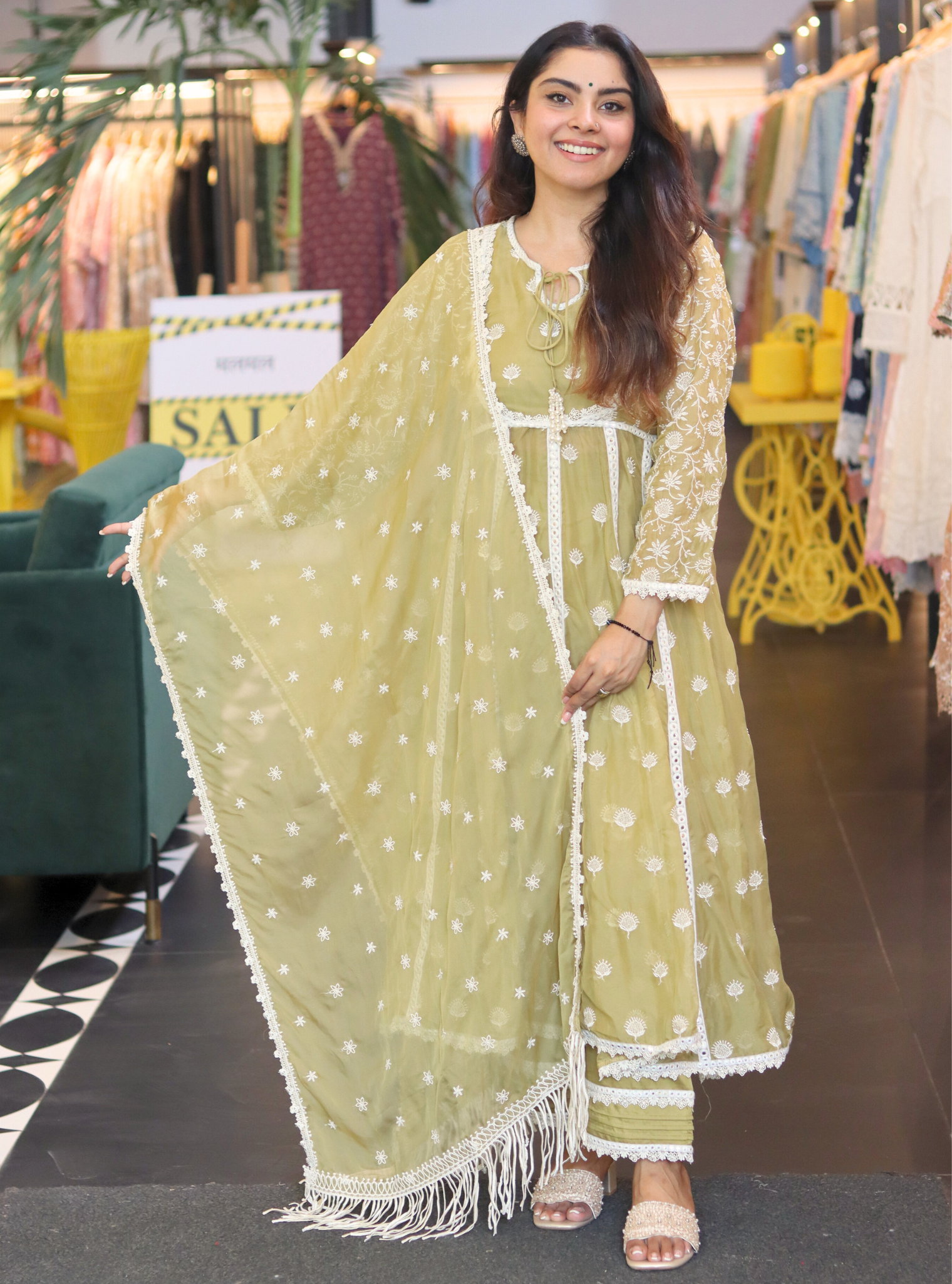 Prasatti Organza Green Anarkali Kurta Set