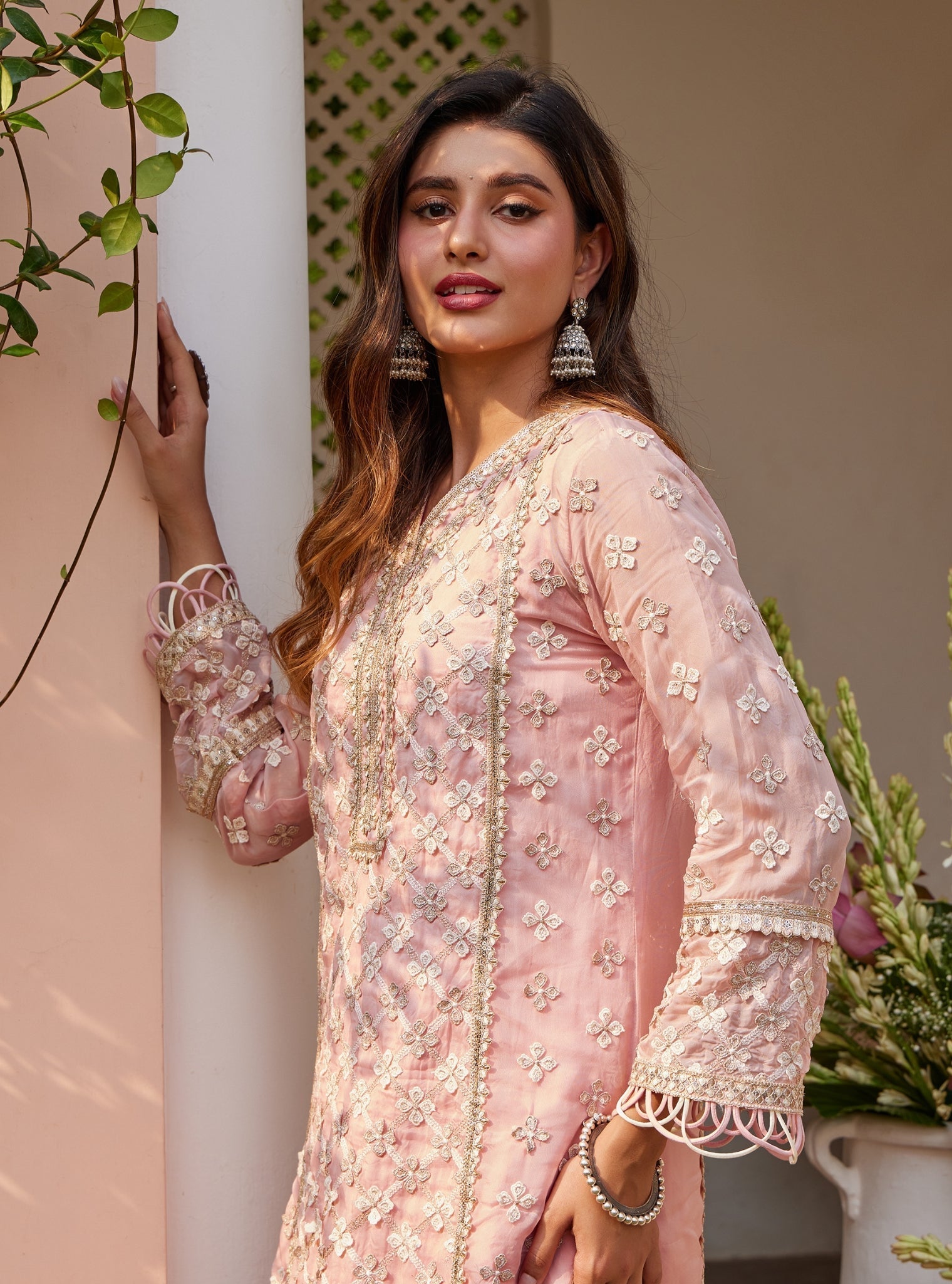 Citra Organza Pink Kurta with Skirt Set