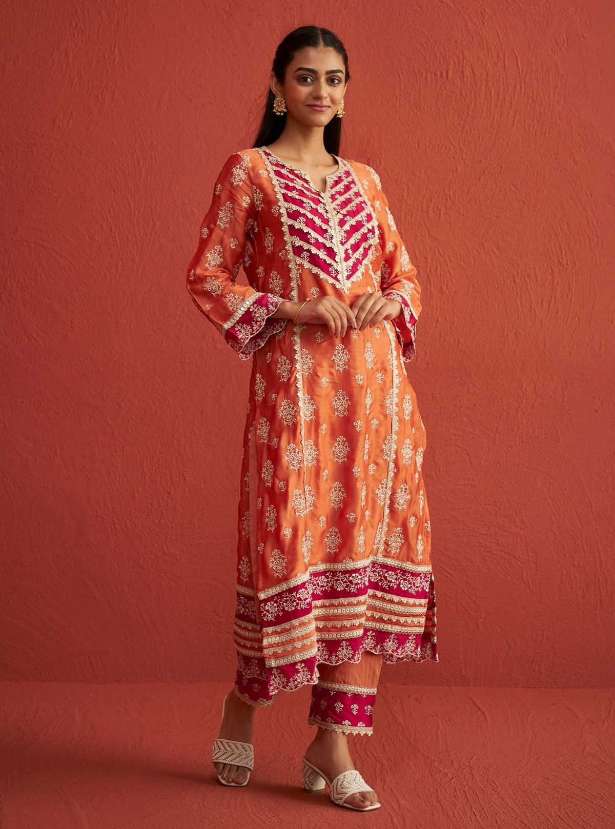 Shubh Organza Satin Burnt Orange Set