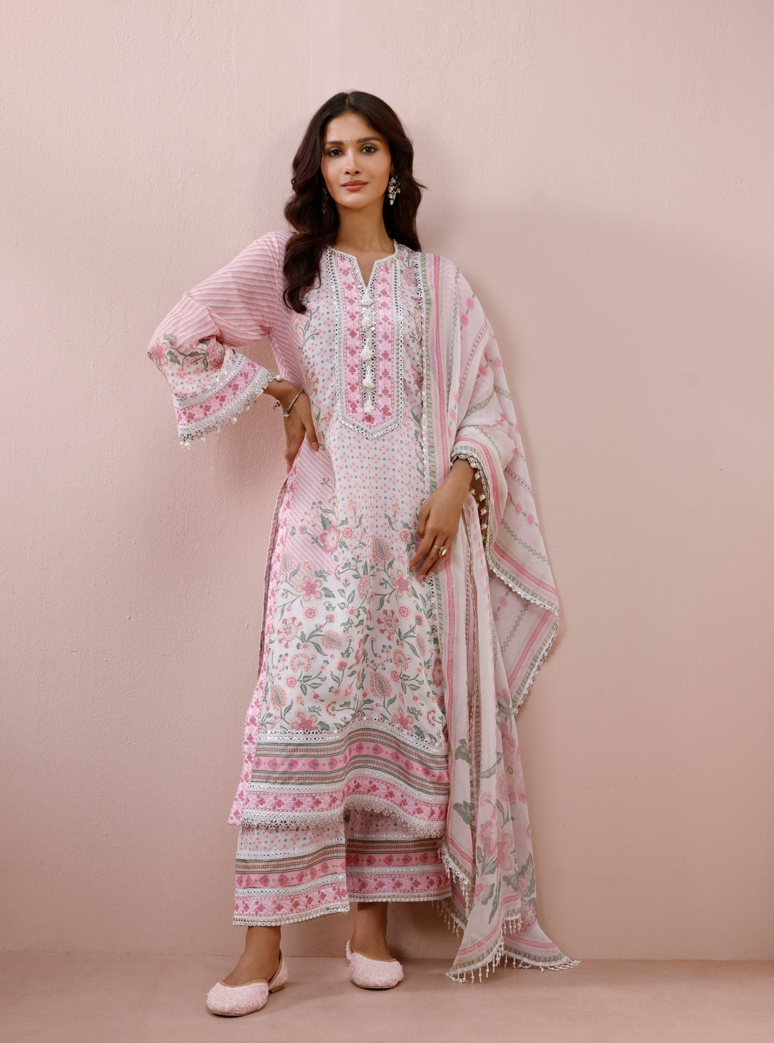 Olisha Lawn Off White & Pink Kurta Set