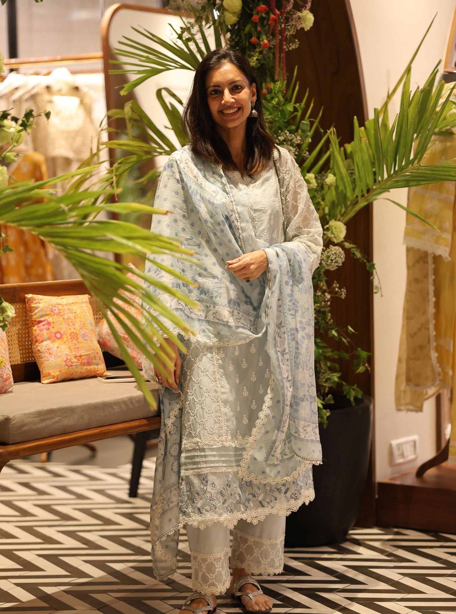 Cyra Organza Light Blue Kurta Set