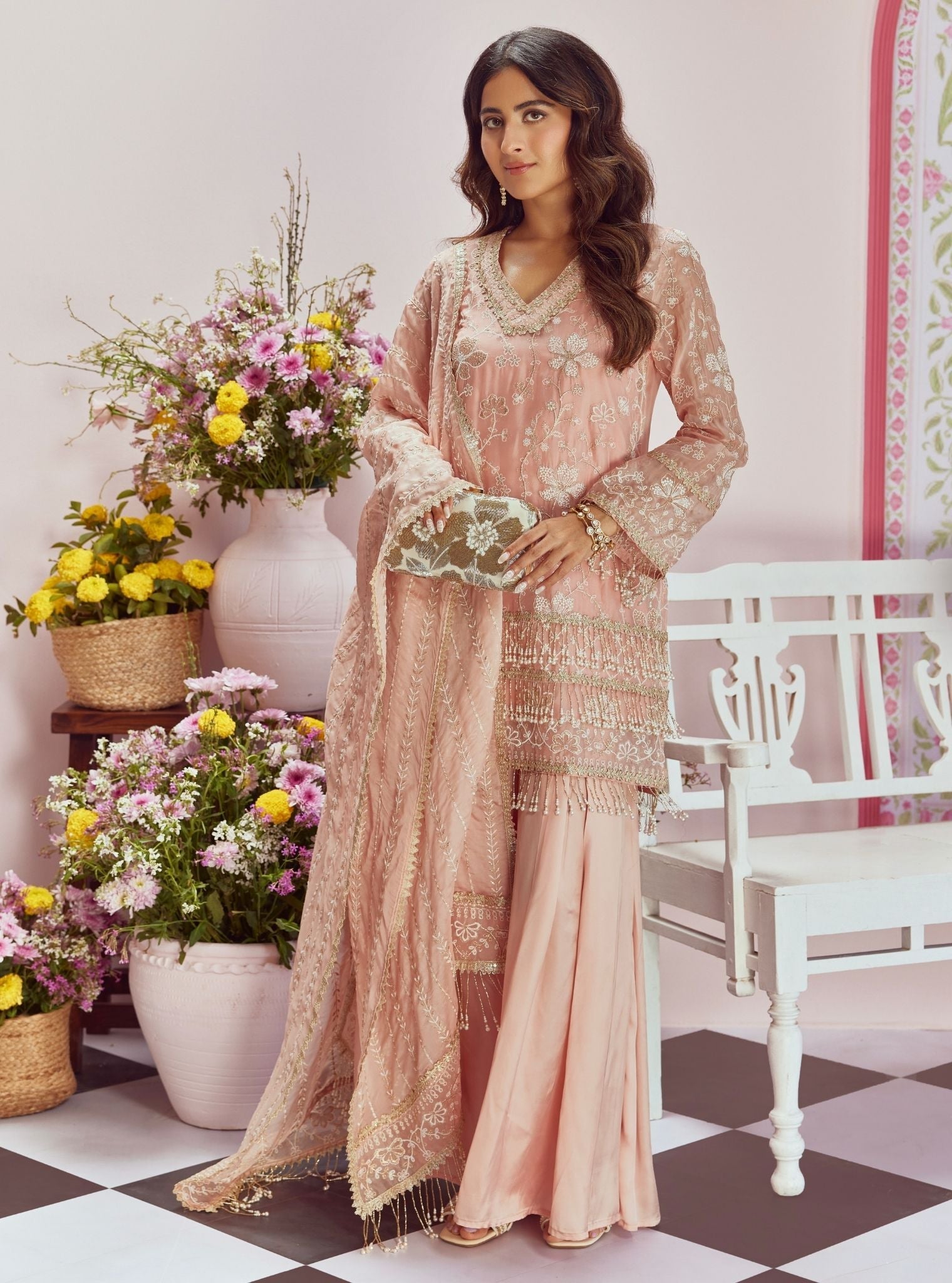 Raag Organza Pink Kurta Set
