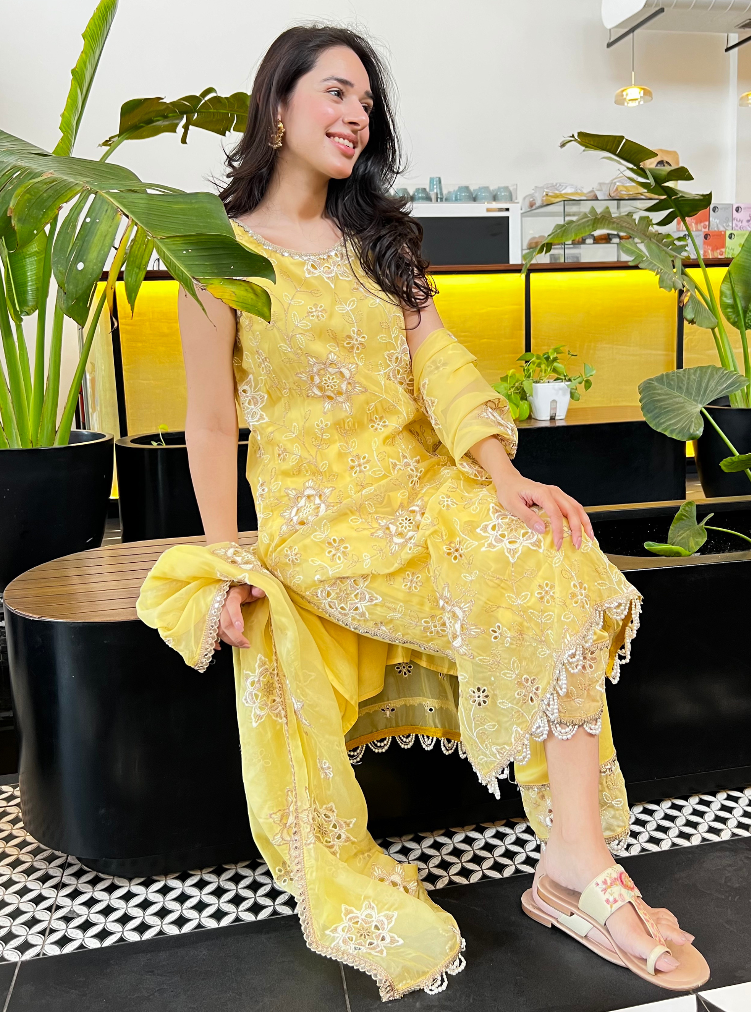 Jugni Organza Yellow Kurta Set
