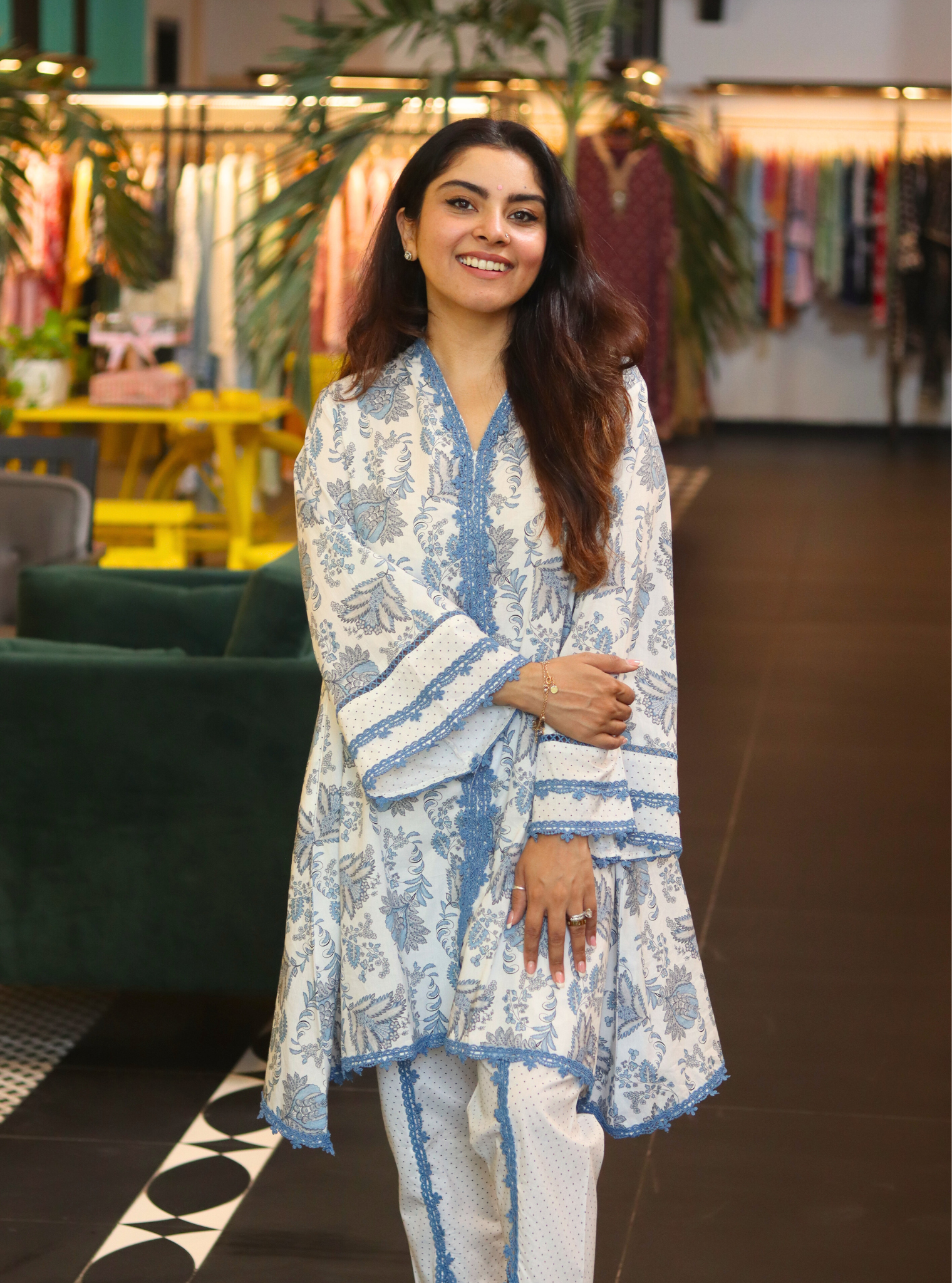 Azura Chintz Blue Kurta with Dhoti Set