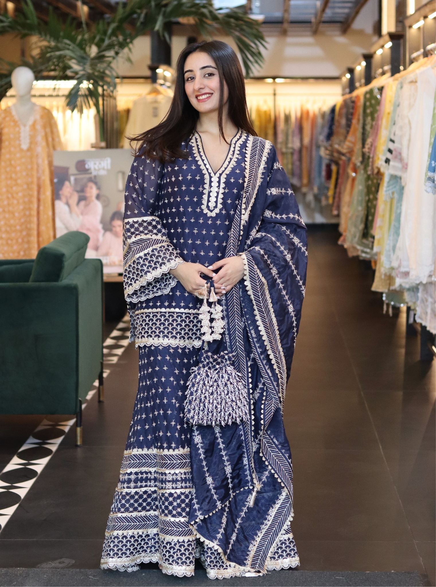 Sangli Organza Navy Kurta Set