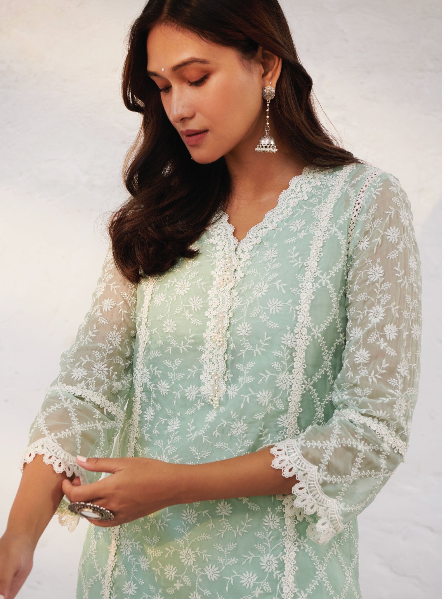 Sunderland Organza Green Kurta Set