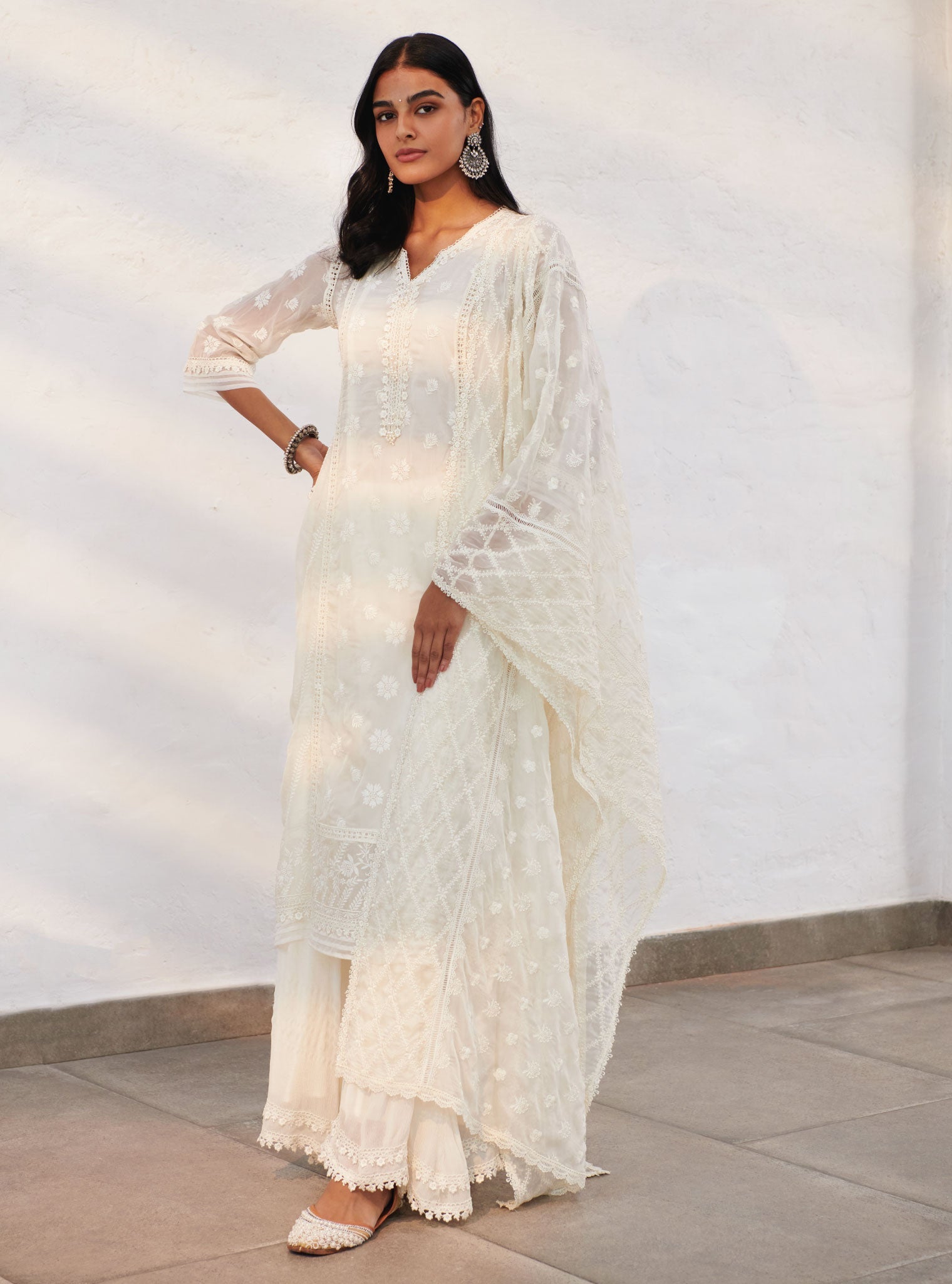 Armagh Organza Off White Kurta with Sharara Set