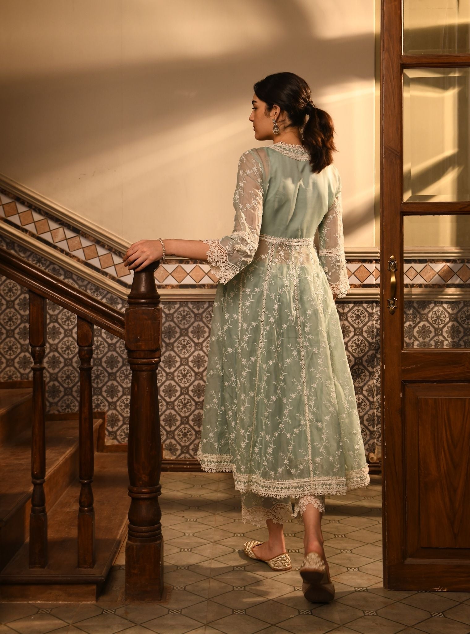 Capila Organza Teal Blue Anarkali Set