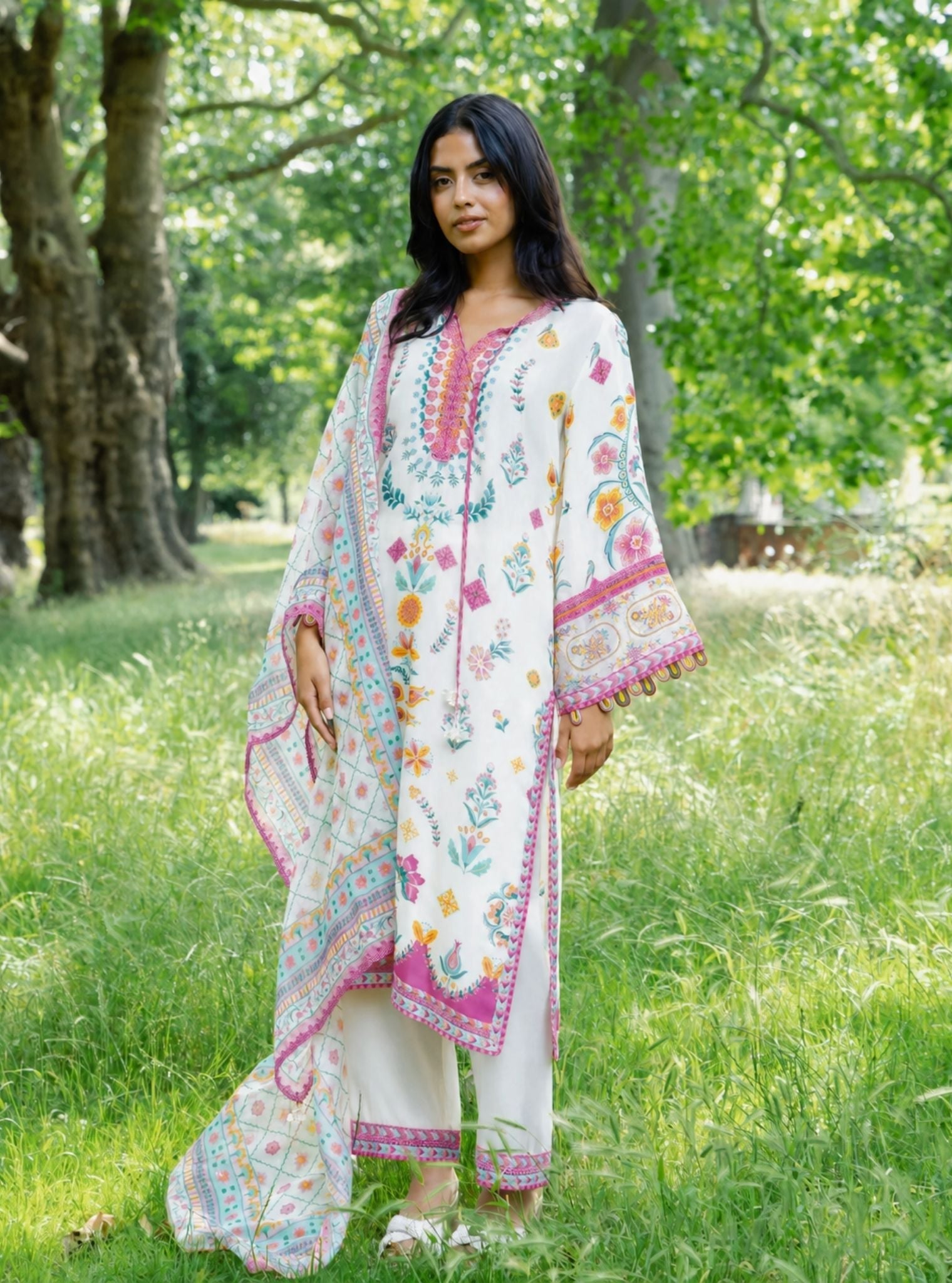Elvi Lawn Printed White Kurta Set