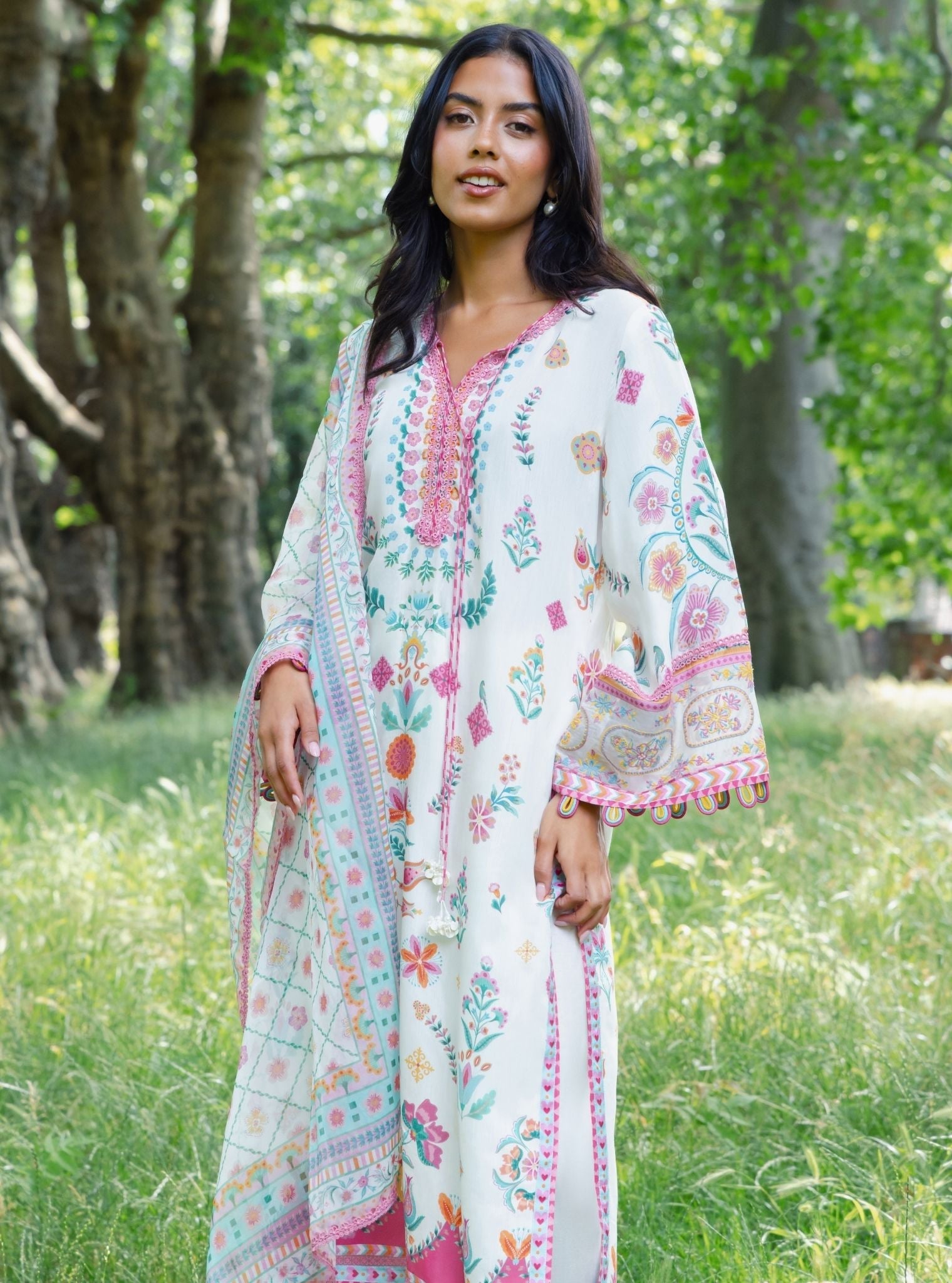 Elvi Lawn Printed White Kurta Set