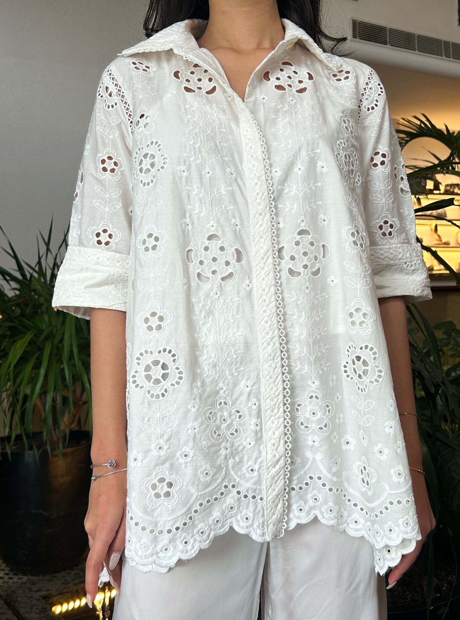 Daenysia Supima Cotton Off White Shirt With Cami