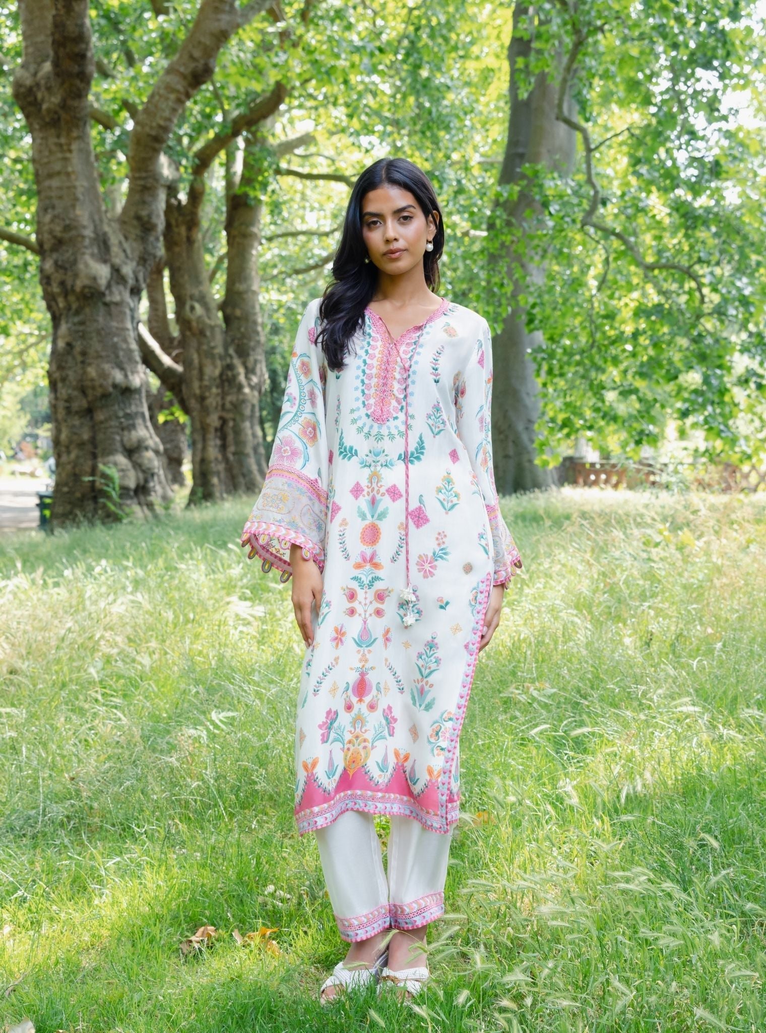 Elvi Lawn Printed White Kurta Set