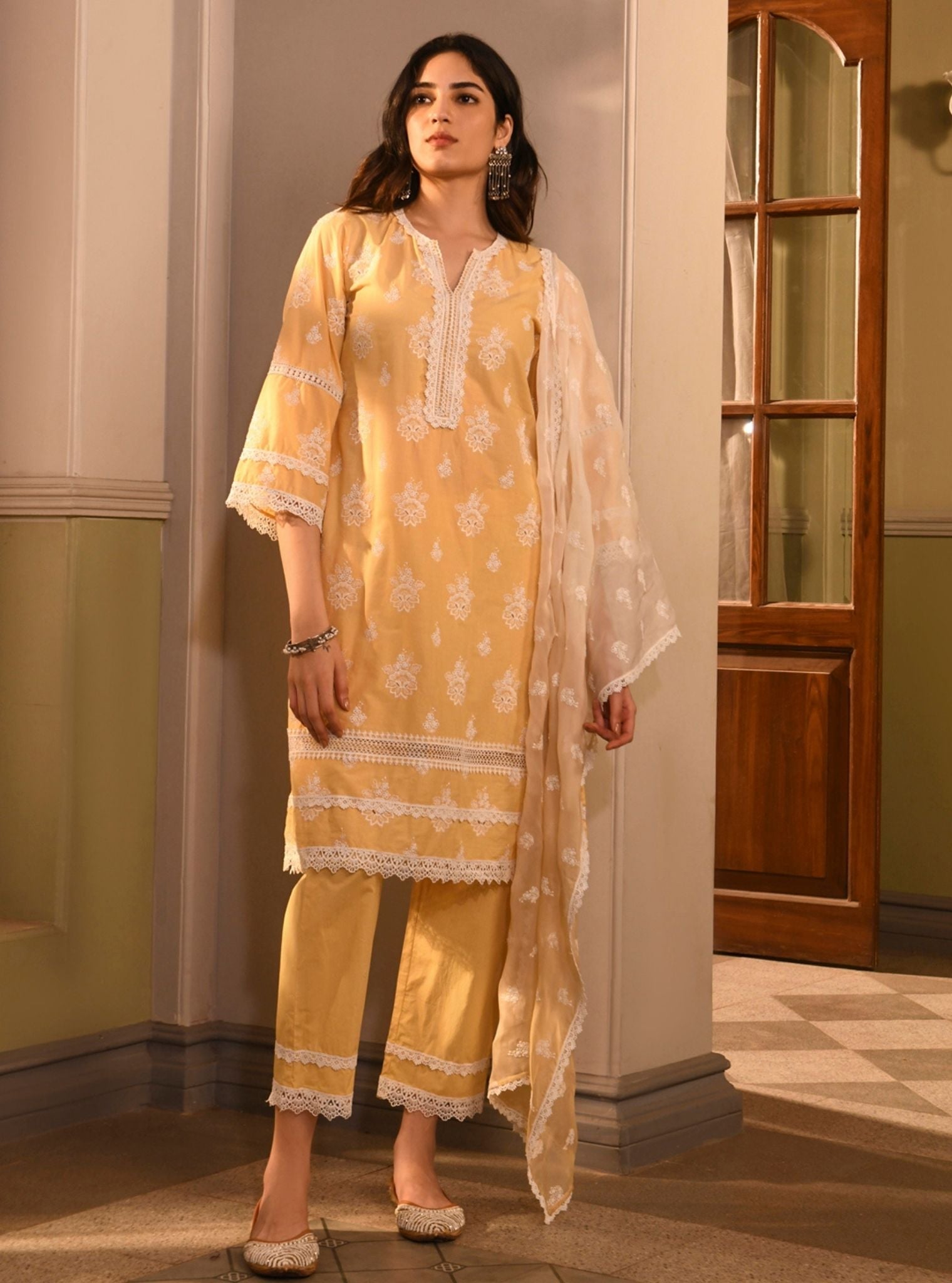 Genia Supima Cotton Yellow Kurta Set