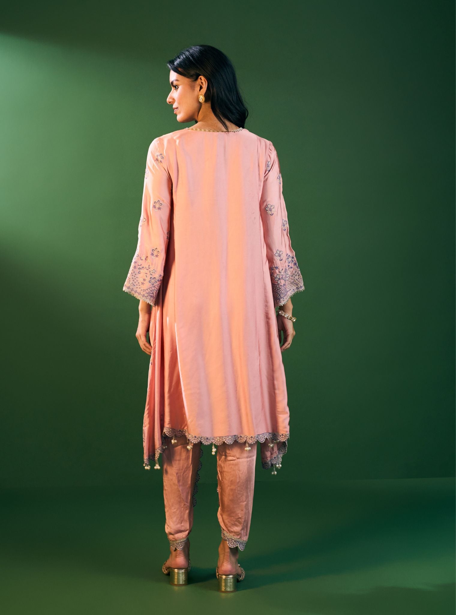 Angana Cupro Satin Pink Kurta Set