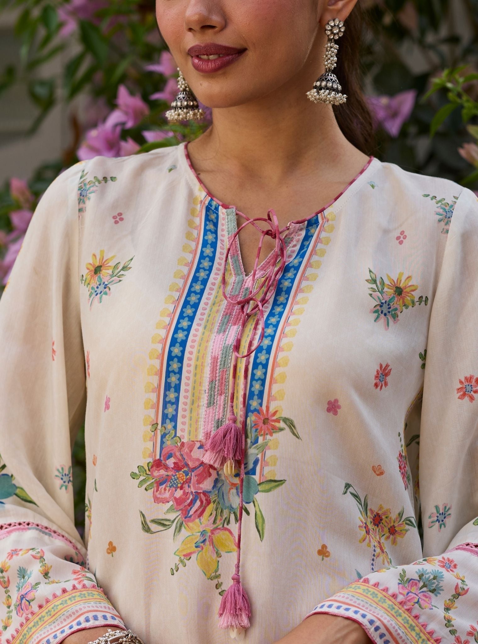 Enaara Lawn Off White Kurta With Farshi Salwar