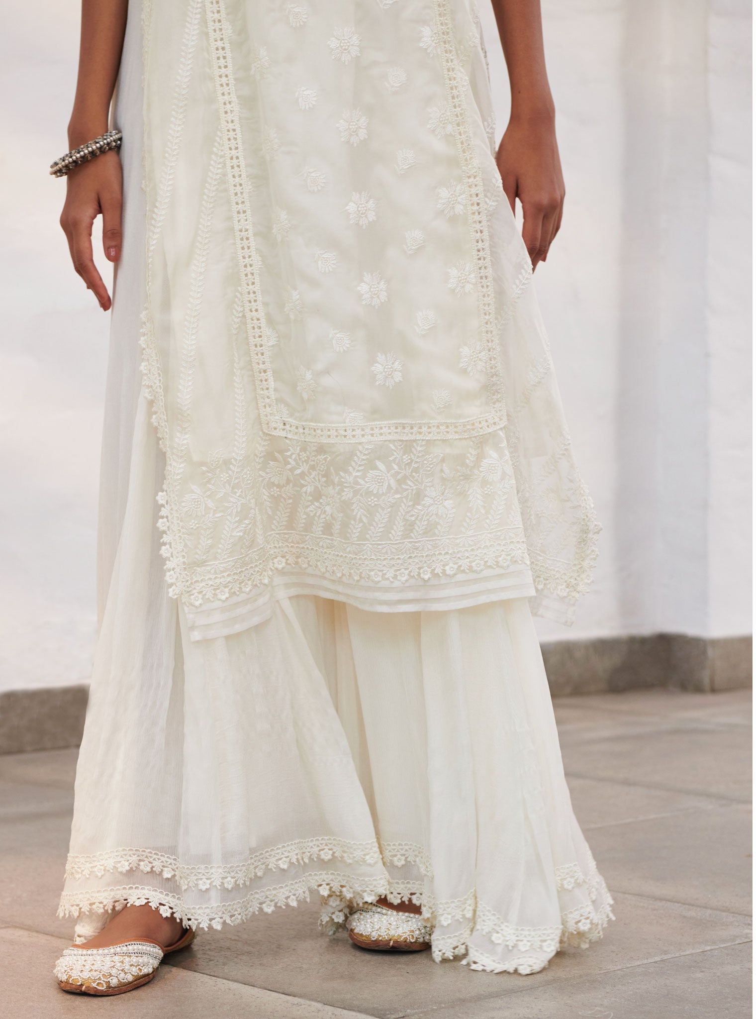 Armagh Organza Off White Kurta with Sharara Set