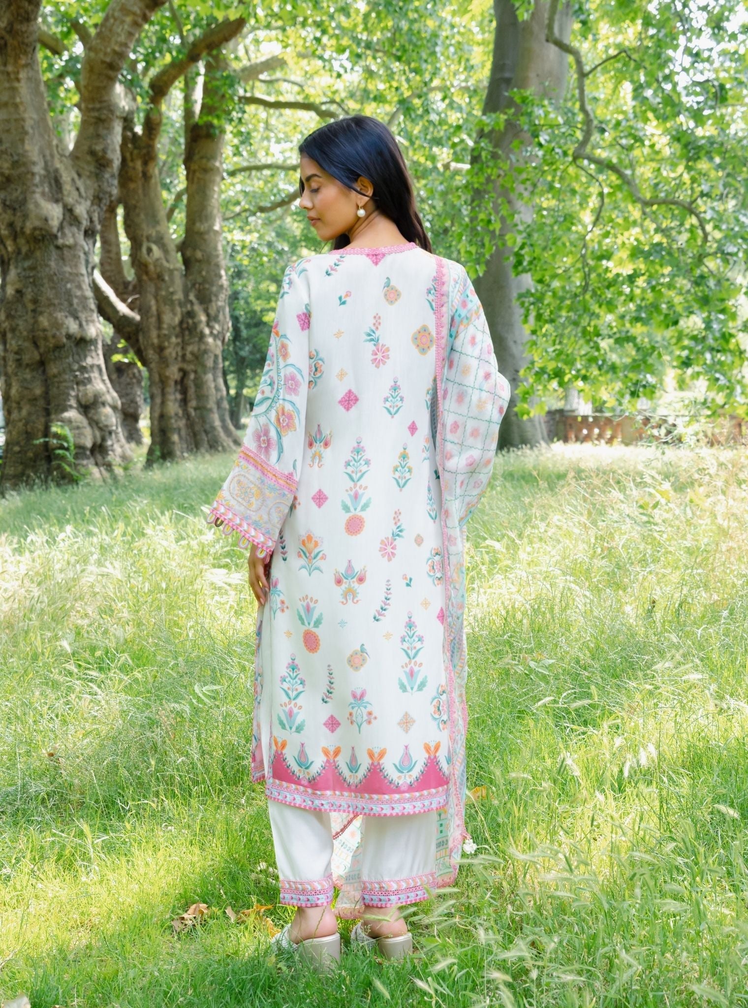 Elvi Lawn Printed White Kurta Set