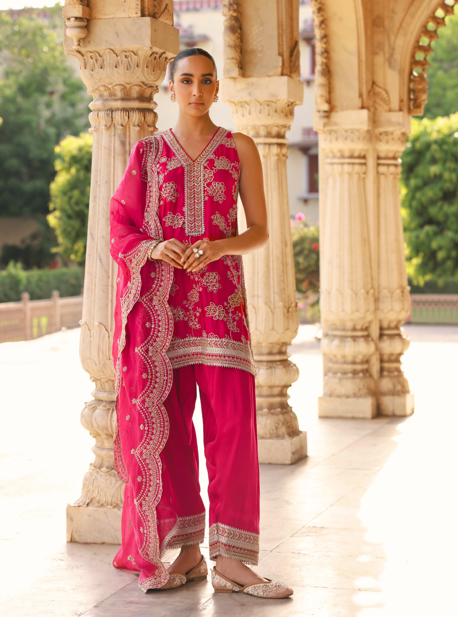 Jivara Bemberg Satin Fuschia Kurta Set