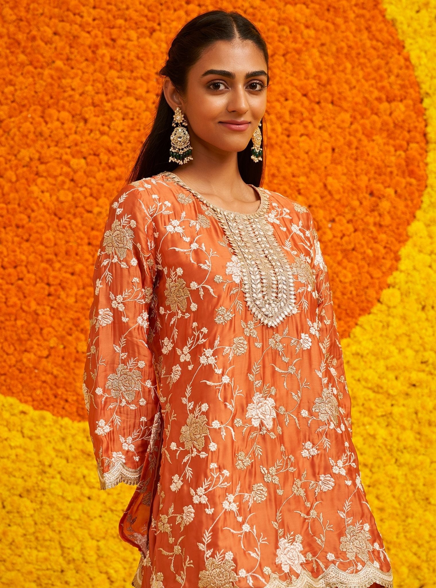 Fitoor Organza Satin Burnt Orange Kurta Set