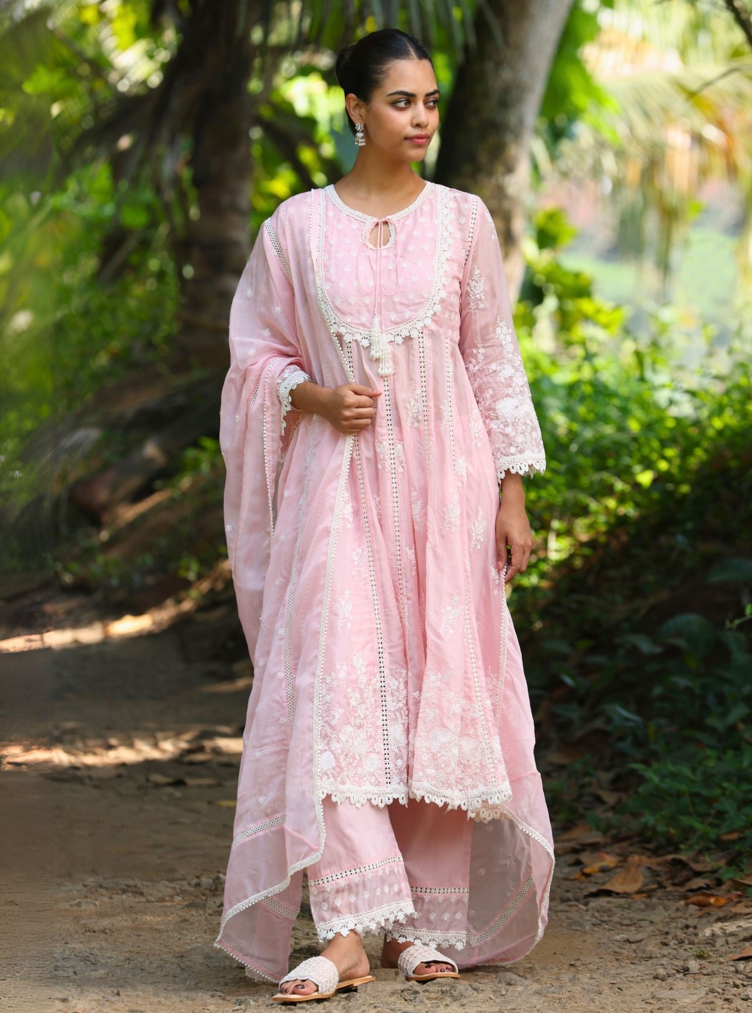 Neesa Organza Pink Anarkali Kurta Set