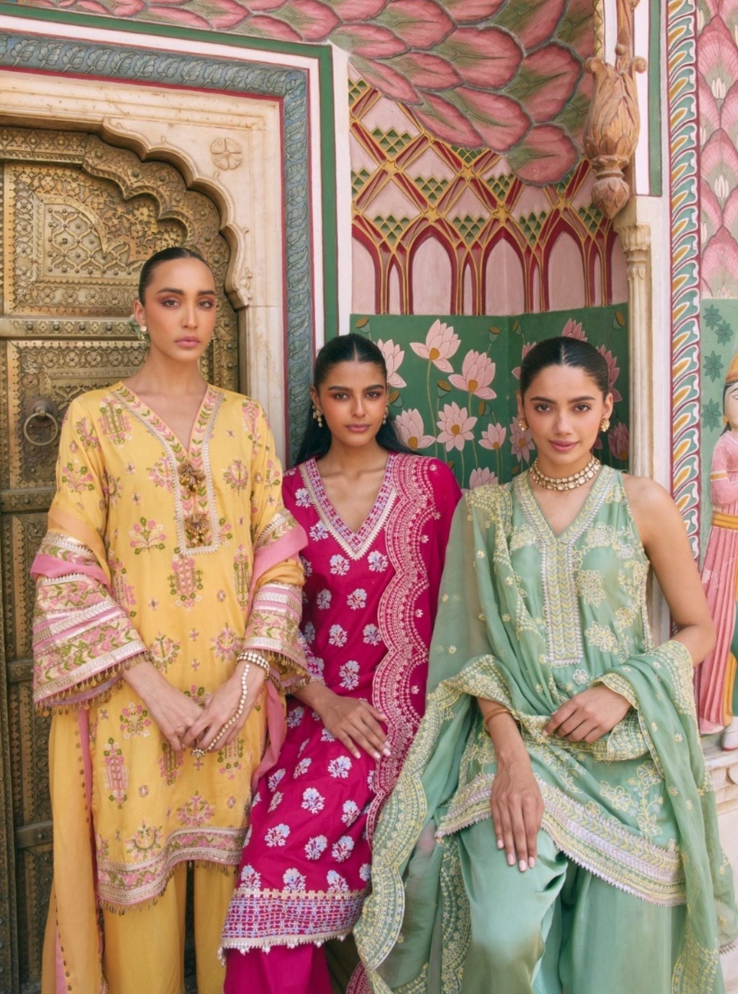 Jivara Bemberg Satin Sage Green Kurta Set