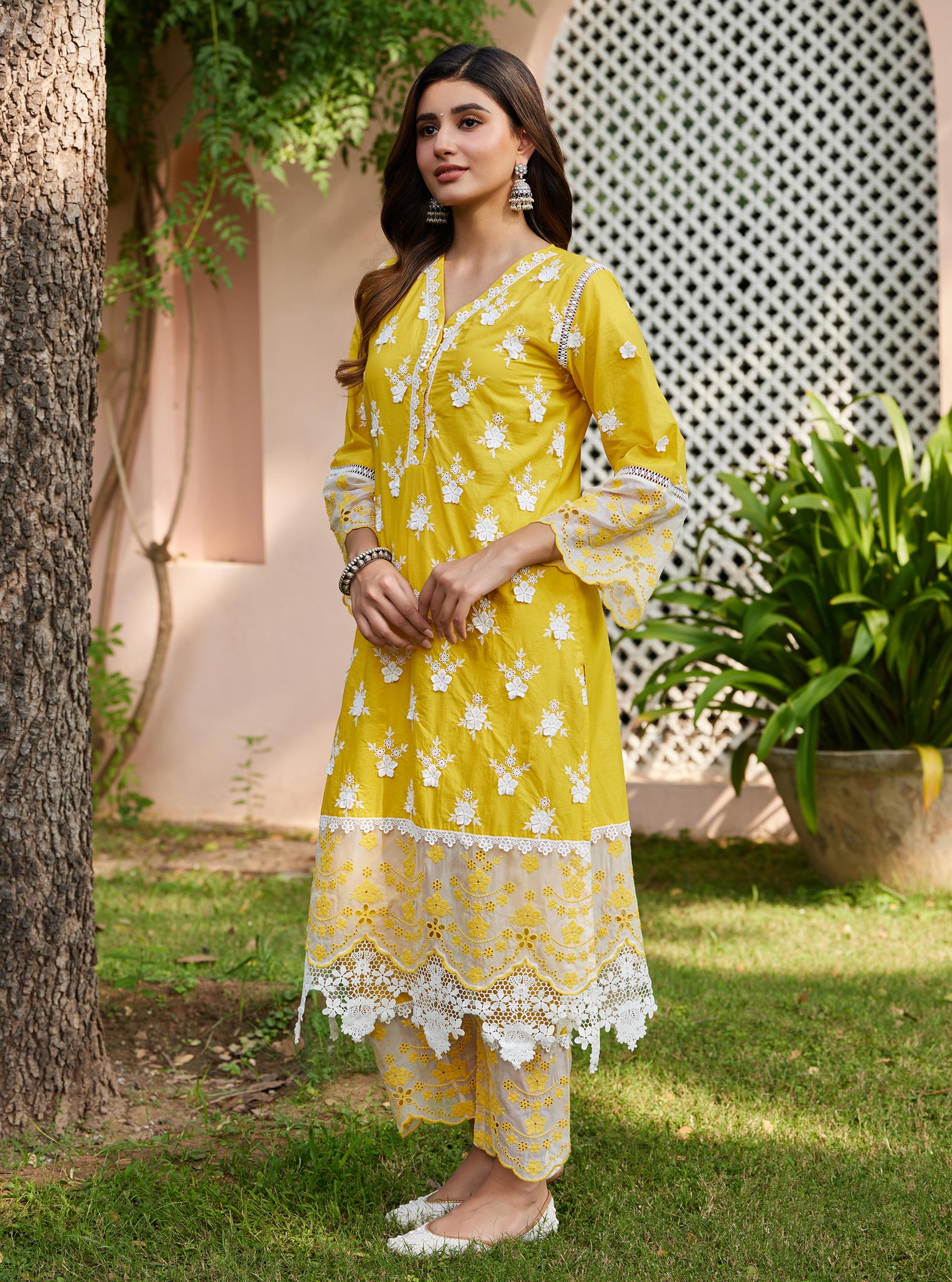 Mulmul Supima Cotton Reeva Yellow Kurta