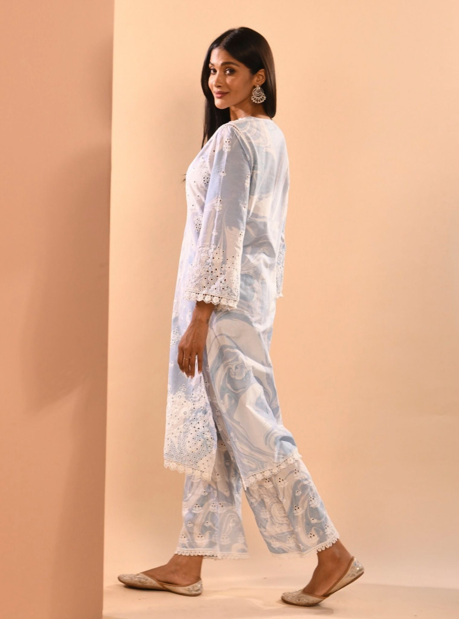 Opal Marble Supima Cotton Blue Kurta Set