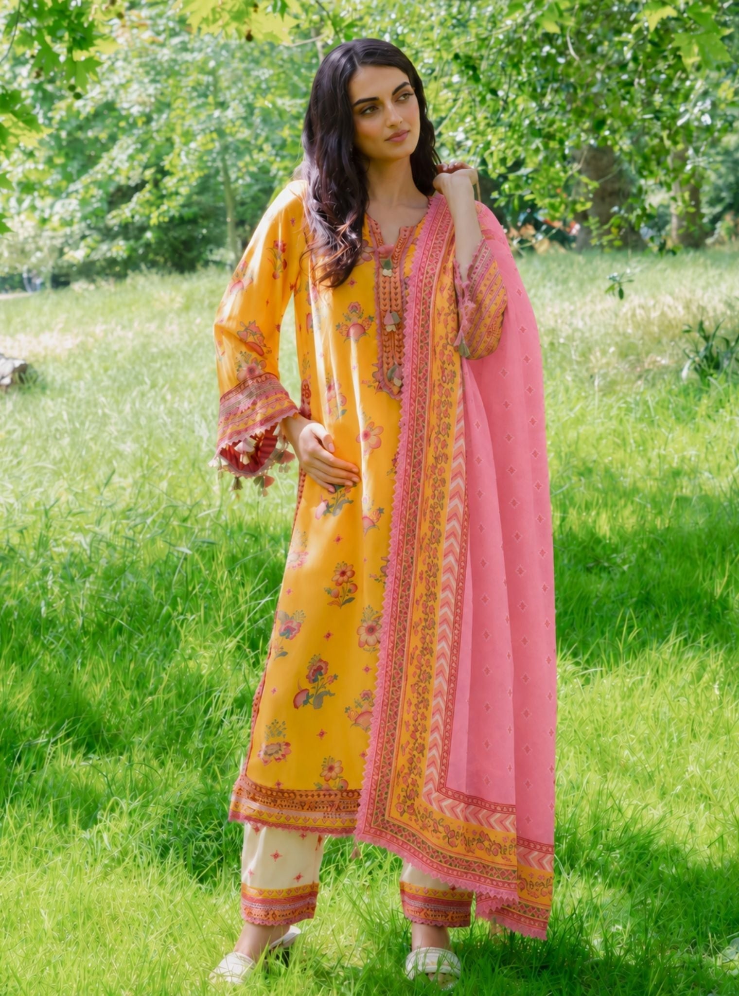 Sehar Lawn Printed Mustard Kurta Set