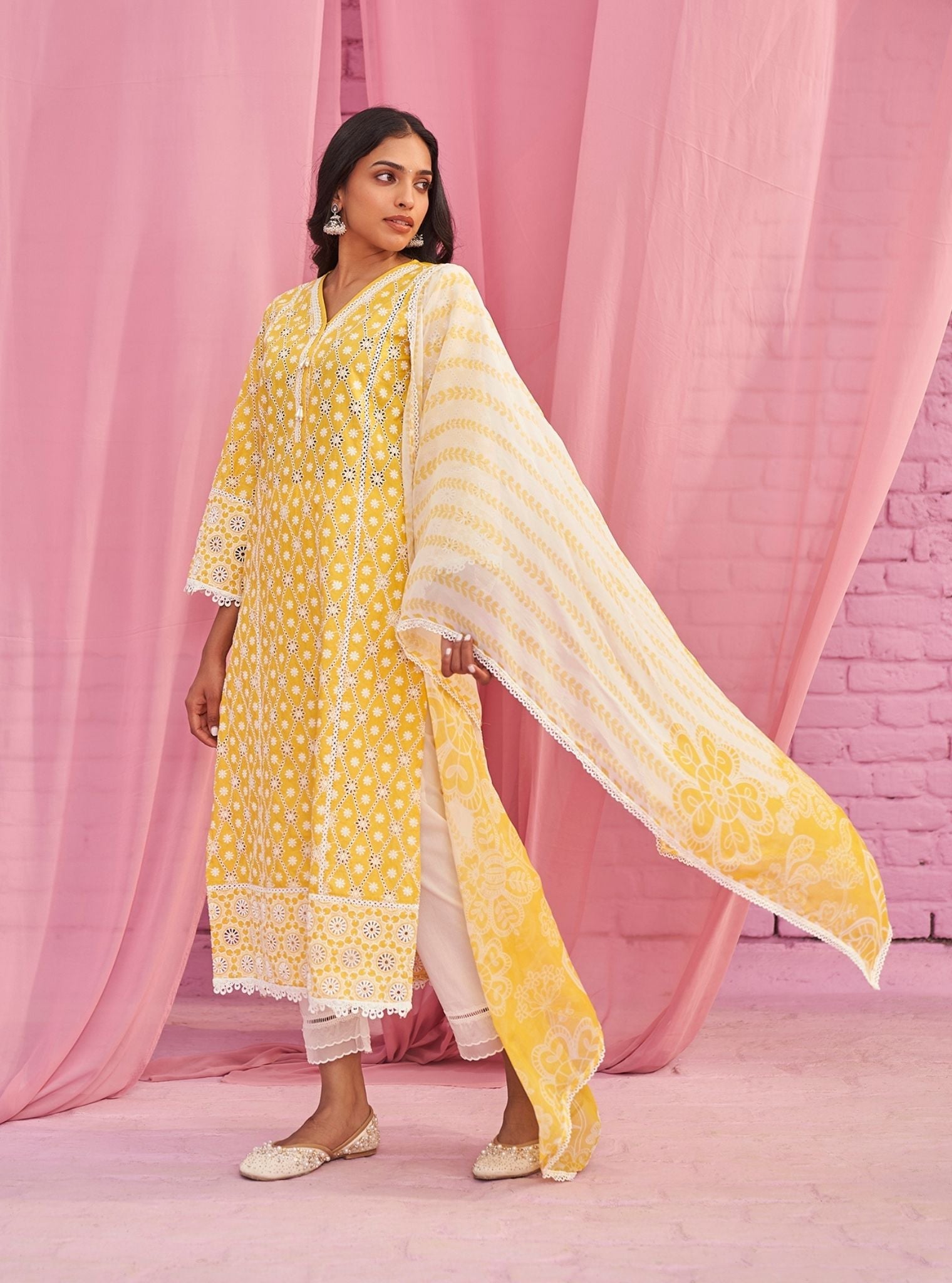 Asti Supima Cotton Yellow Kurta Set