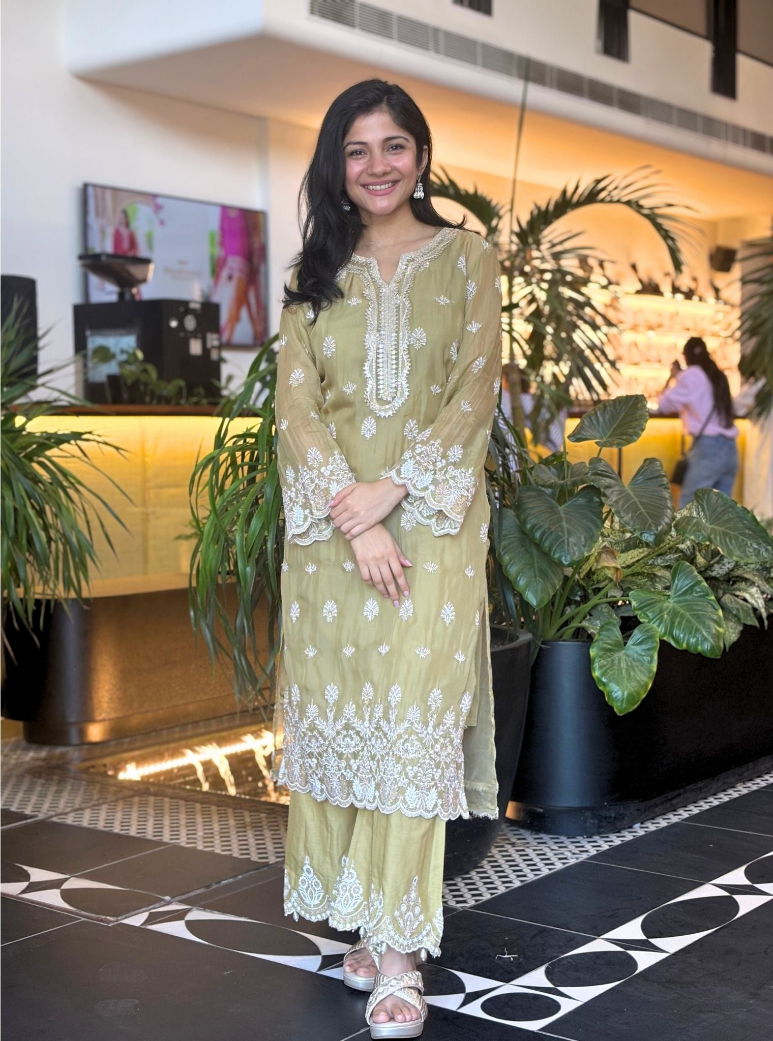 Surana Organza Green Kurta with Ahar Green Pant Set