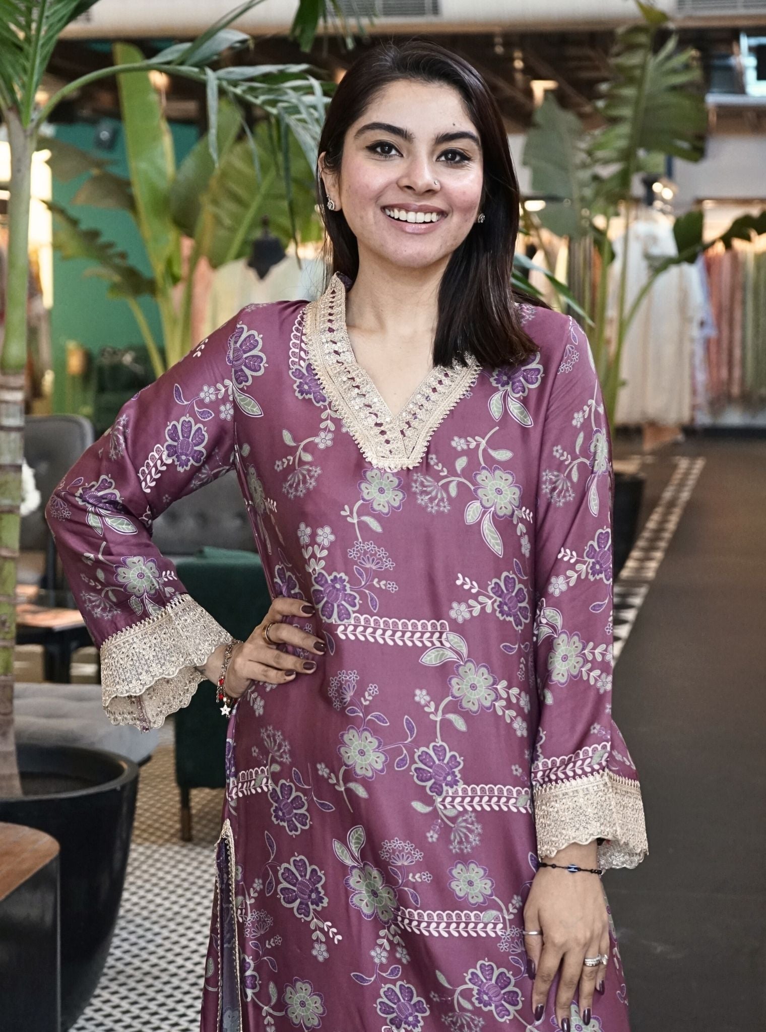 Berta Cupro Printed Brown Kurta Set