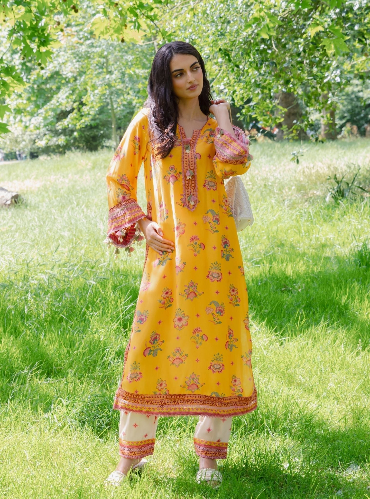 Sehar Lawn Printed Mustard Kurta Set