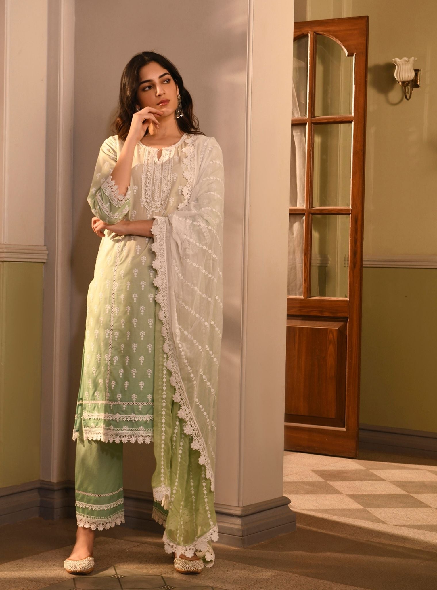 Yami Supima Cotton Green Kurta Set