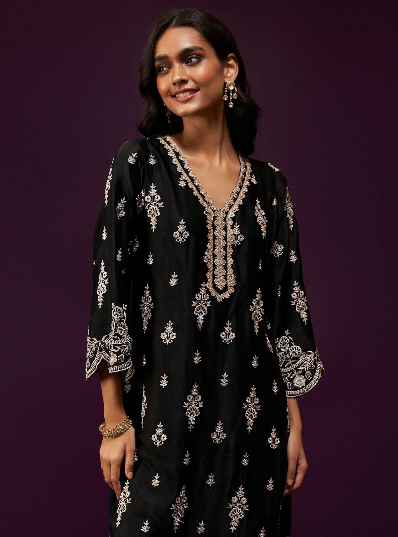 Emon Cupro Satin Black Kurta Set