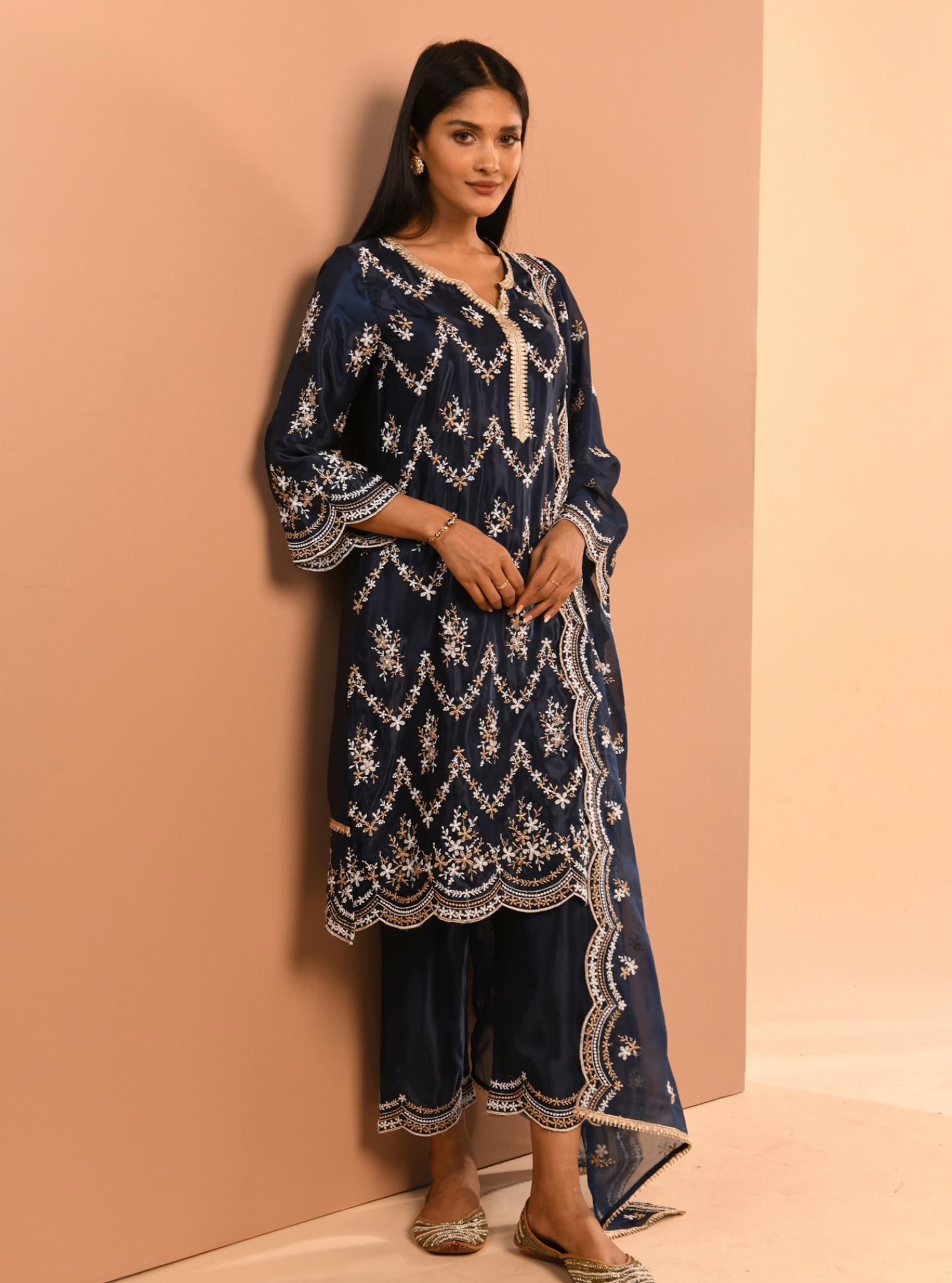 Valaya Cupro Navy Kurta Set