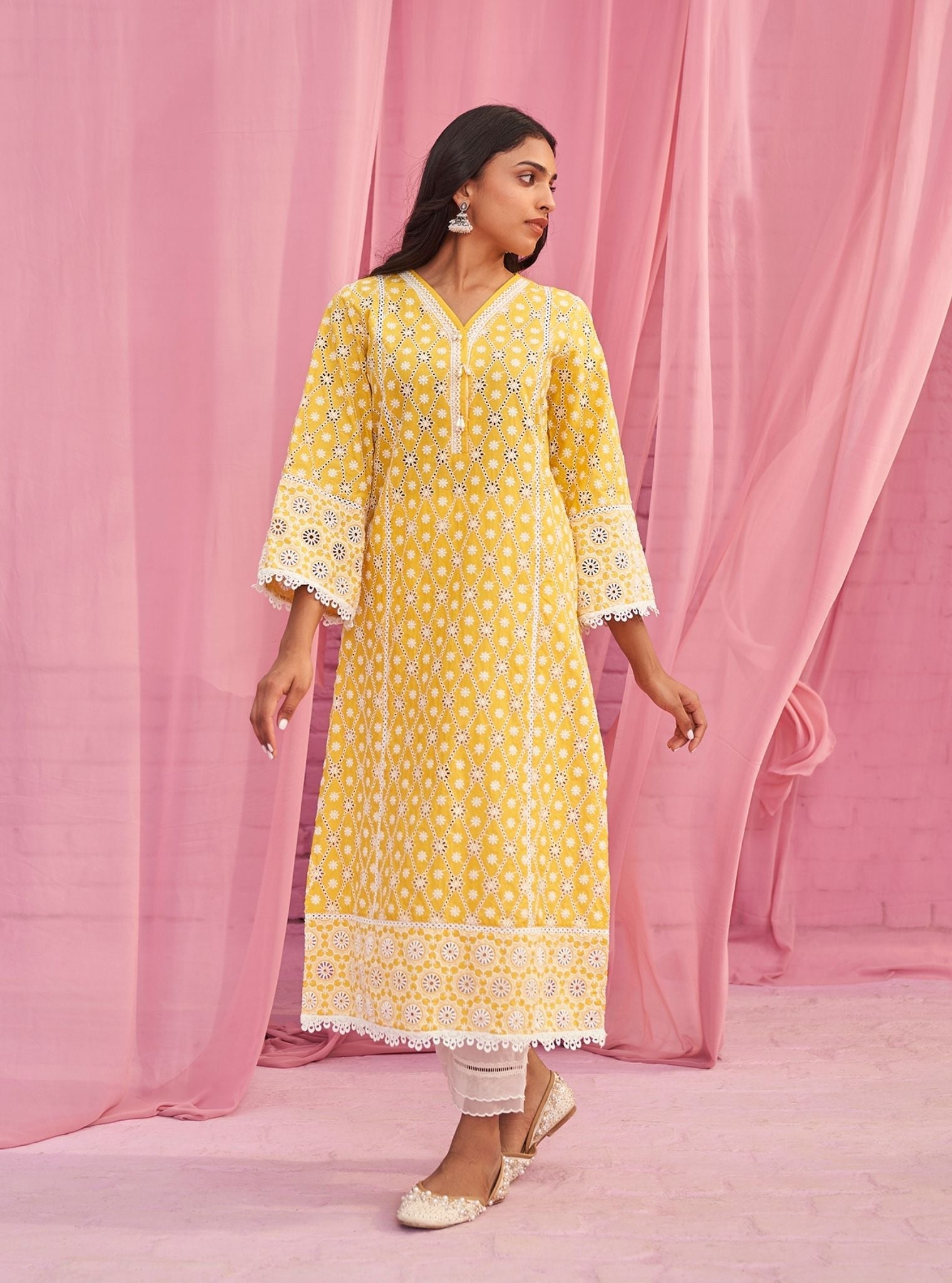 Asti Supima Cotton Yellow Kurta Set