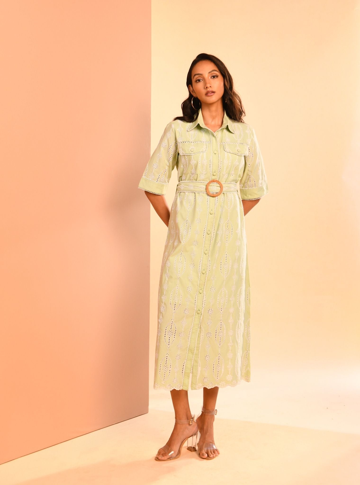 Rosaria Supima Cotton Green Long Dress